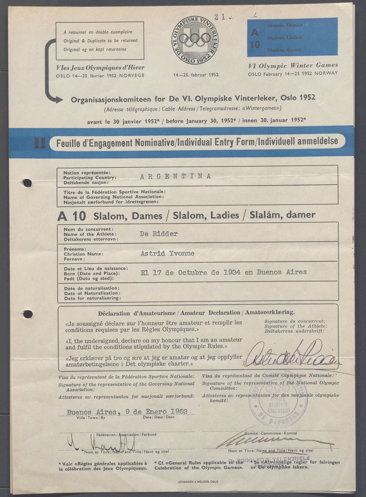 Organisasjonskomiteen for de VI. olympiske vinterleker, OBA/A-20130/H/Ha, 1951-1952, p. 726