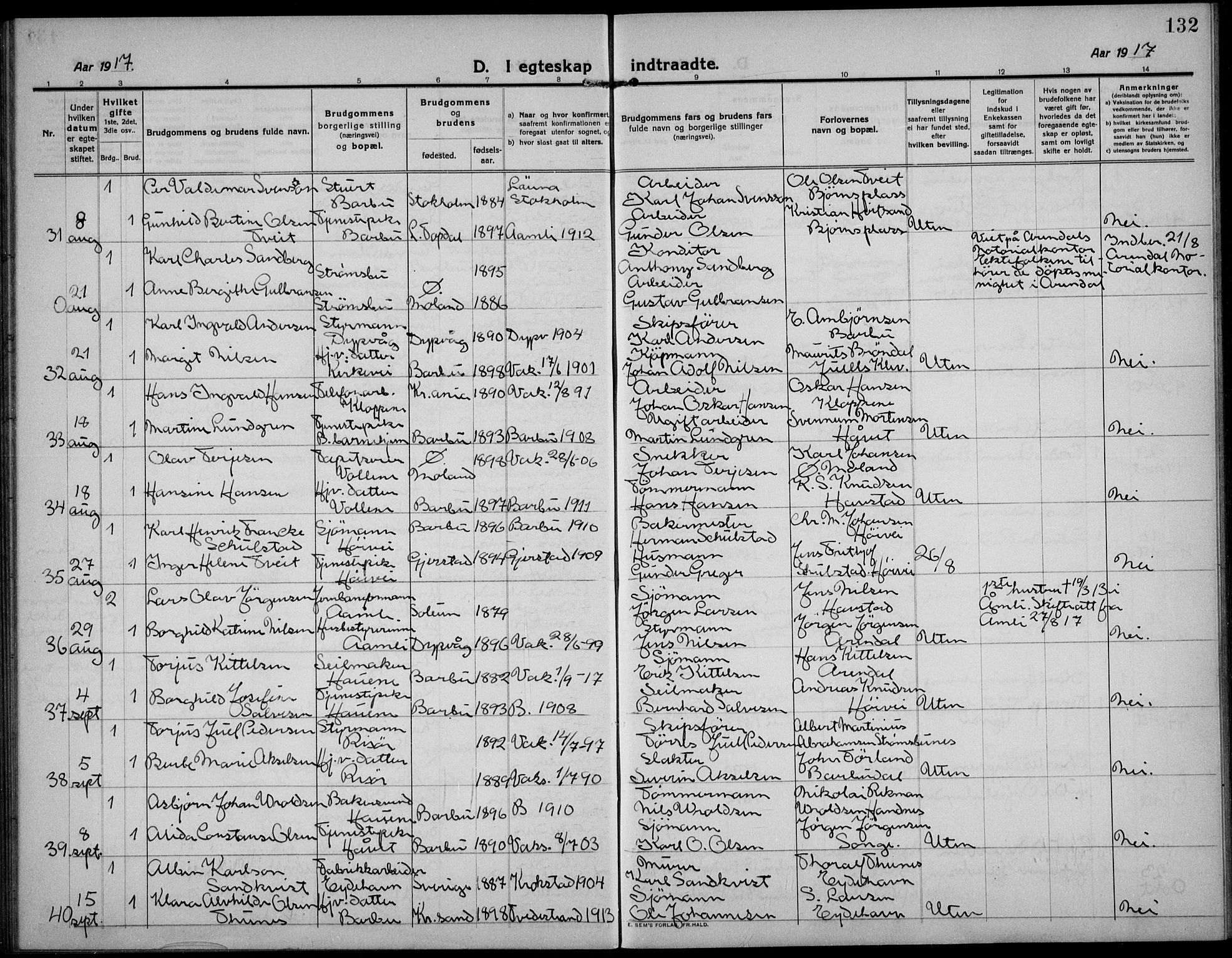 Barbu sokneprestkontor, AV/SAK-1111-0003/F/Fb/L0004: Parish register (copy) no. B 4, 1911-1936, p. 132