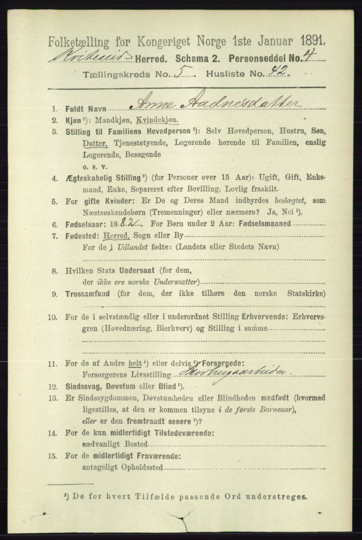 RA, 1891 census for 0829 Kviteseid, 1891, p. 1126