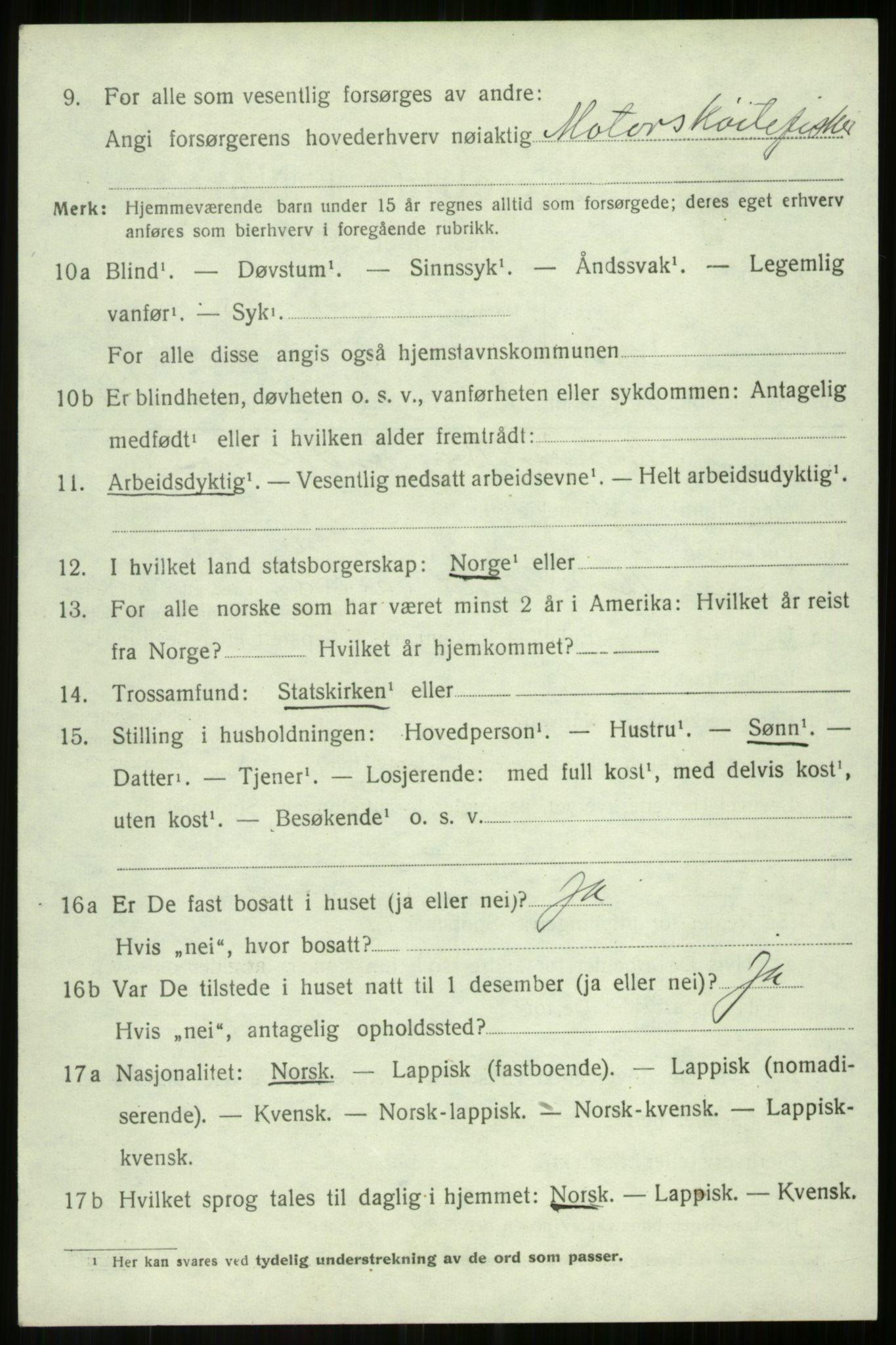 SATØ, 1920 census for Salangen, 1920, p. 2301