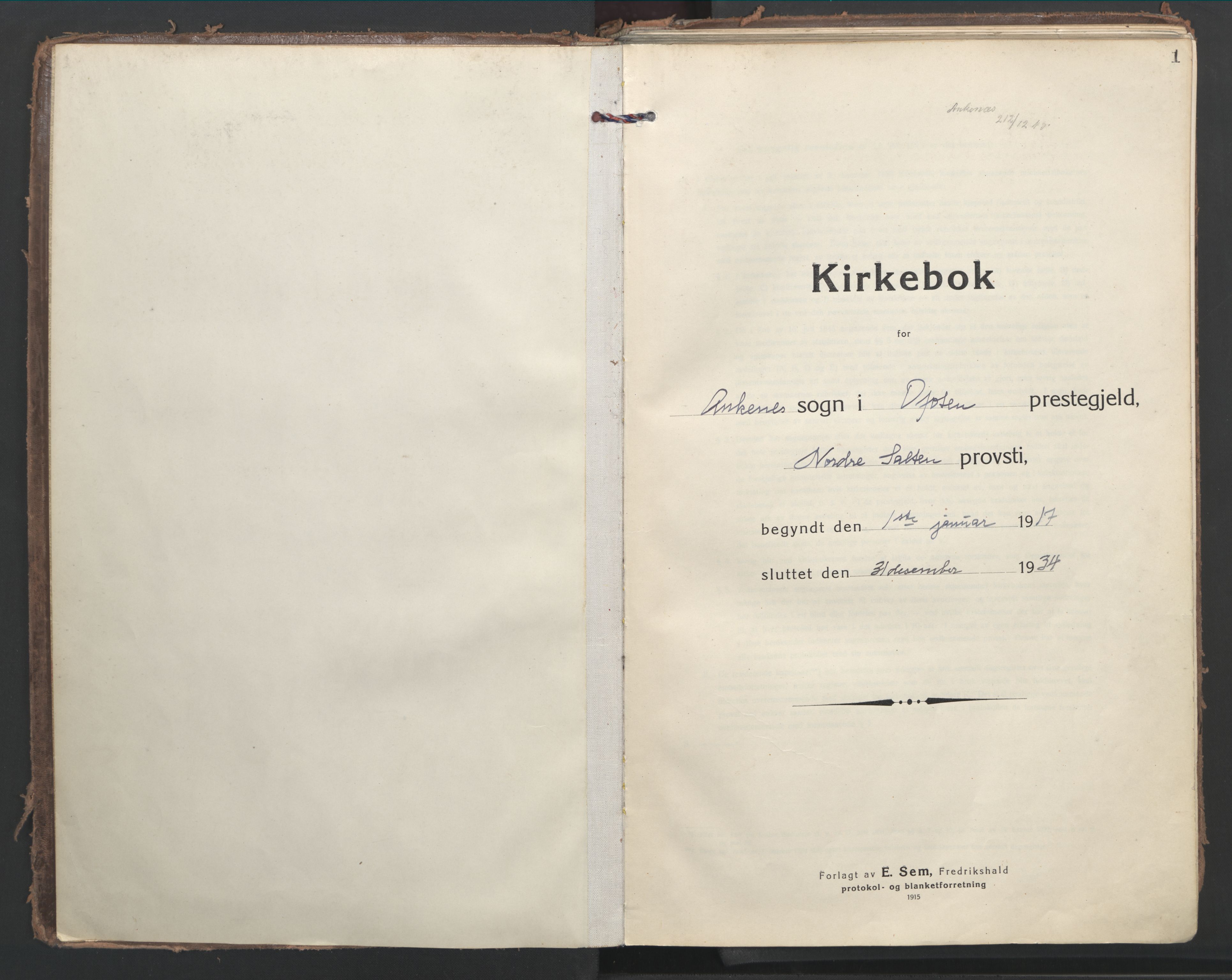 Ministerialprotokoller, klokkerbøker og fødselsregistre - Nordland, AV/SAT-A-1459/866/L0945: Parish register (official) no. 866A08, 1917-1935, p. 1