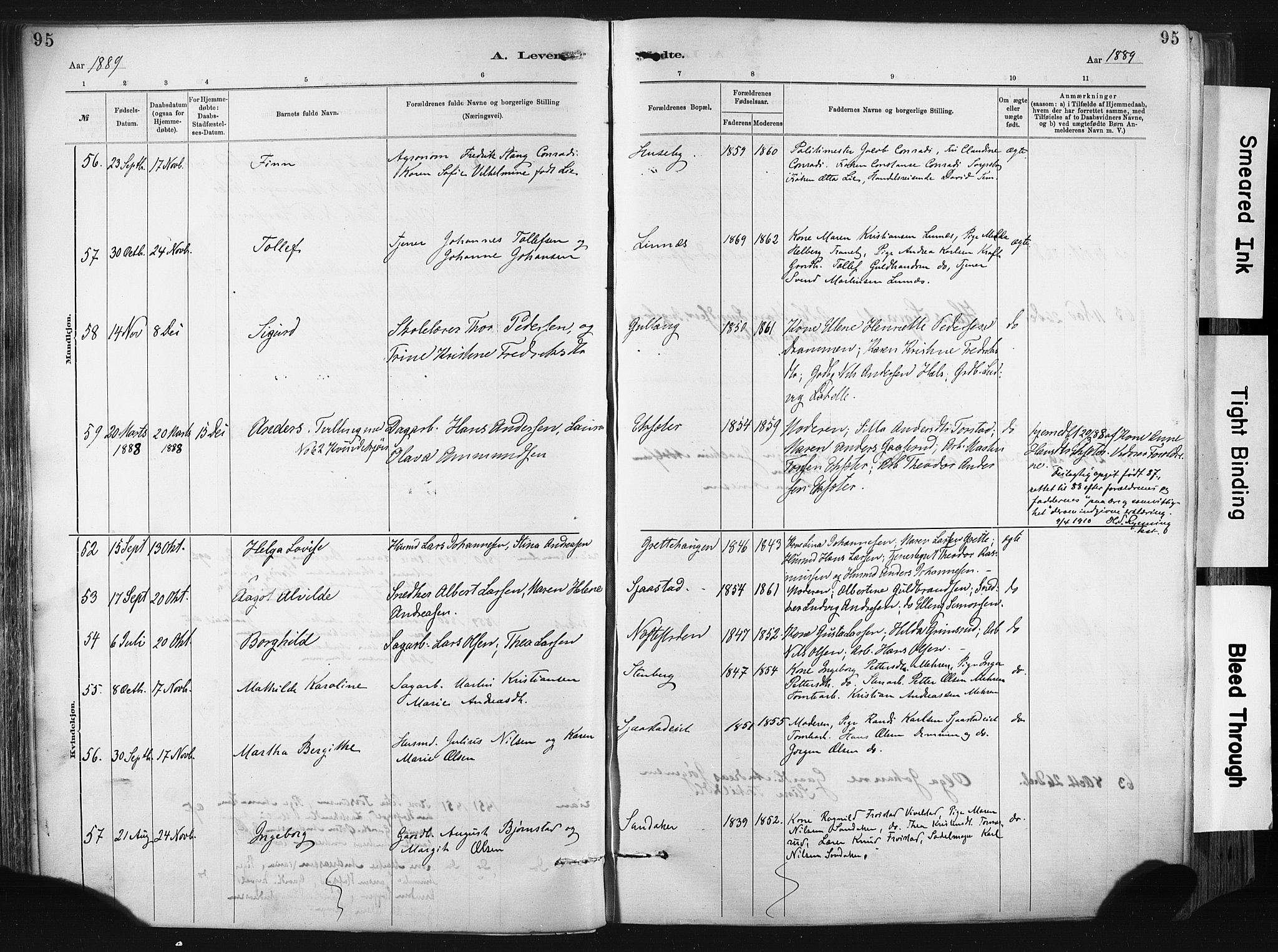 Lier kirkebøker, AV/SAKO-A-230/F/Fa/L0015: Parish register (official) no. I 15, 1883-1894, p. 95