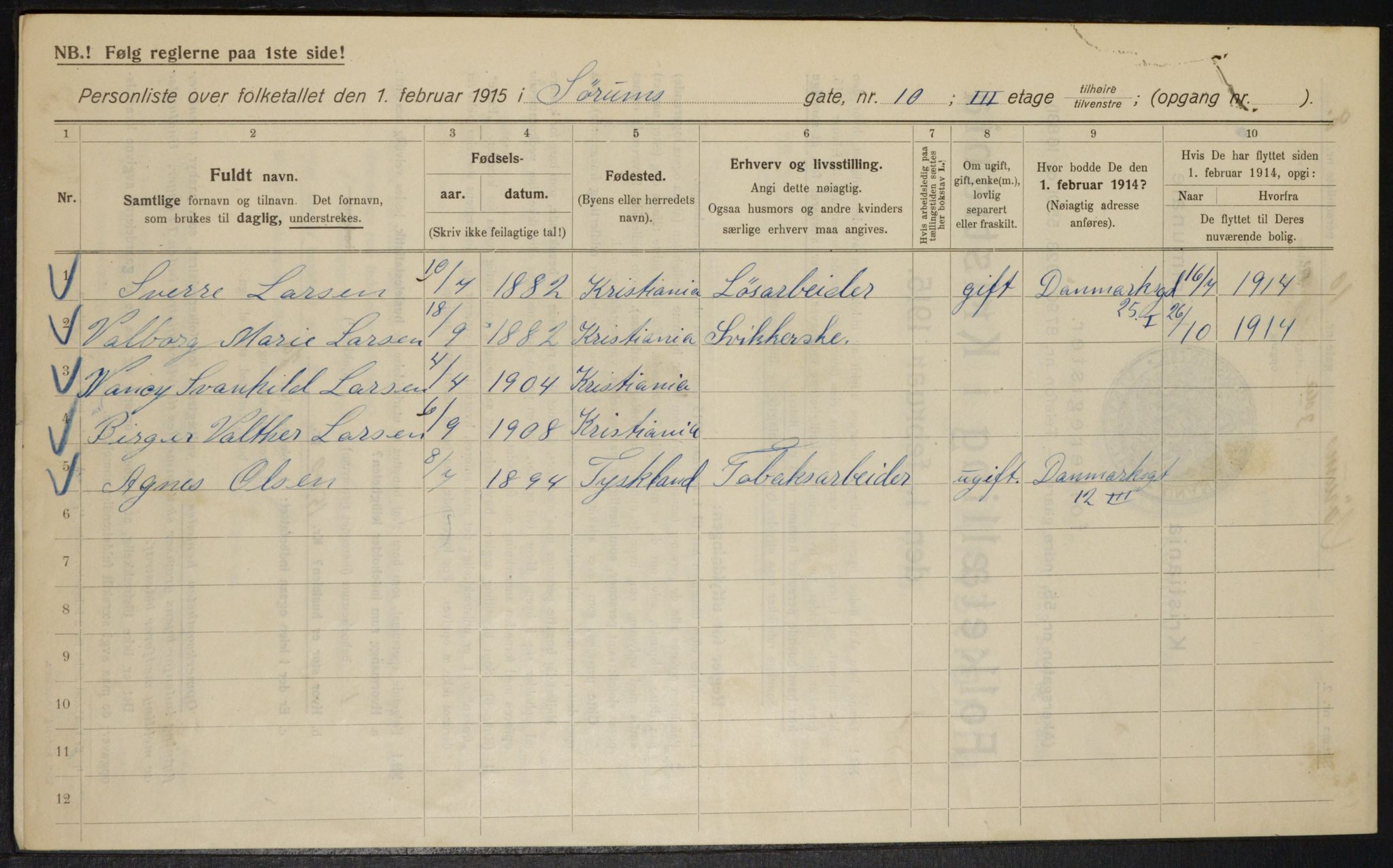 OBA, Municipal Census 1915 for Kristiania, 1915, p. 107279