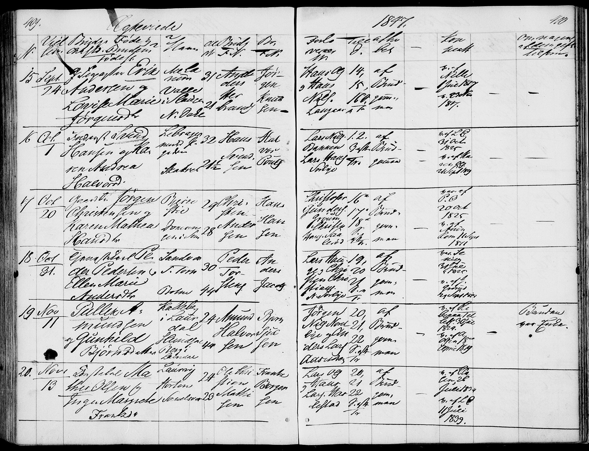 Våle kirkebøker, AV/SAKO-A-334/F/Fa/L0009a: Parish register (official) no. I 9A, 1839-1860, p. 409-410