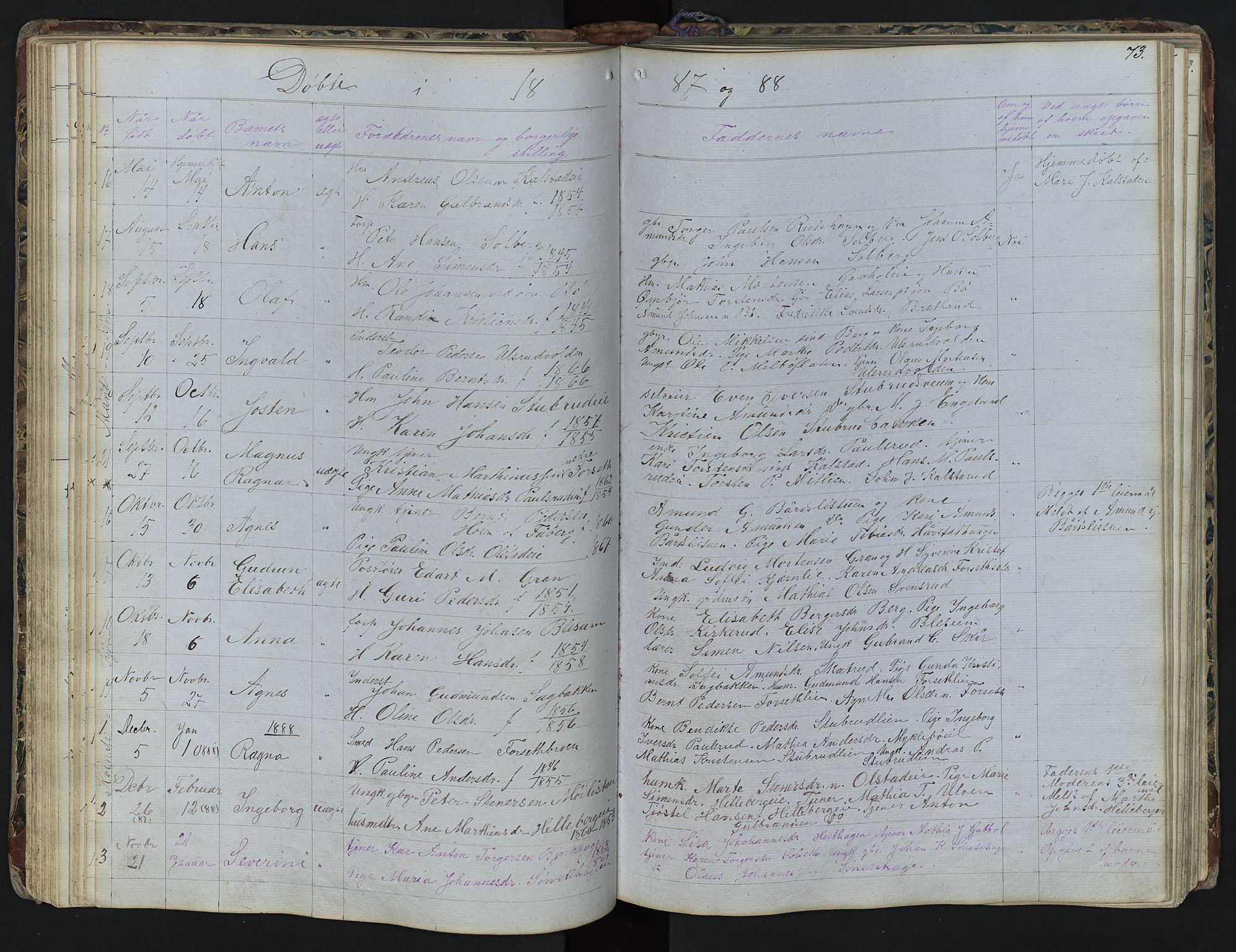 Vestre Gausdal prestekontor, SAH/PREST-094/H/Ha/Hab/L0001: Parish register (copy) no. 1, 1867-1895, p. 73