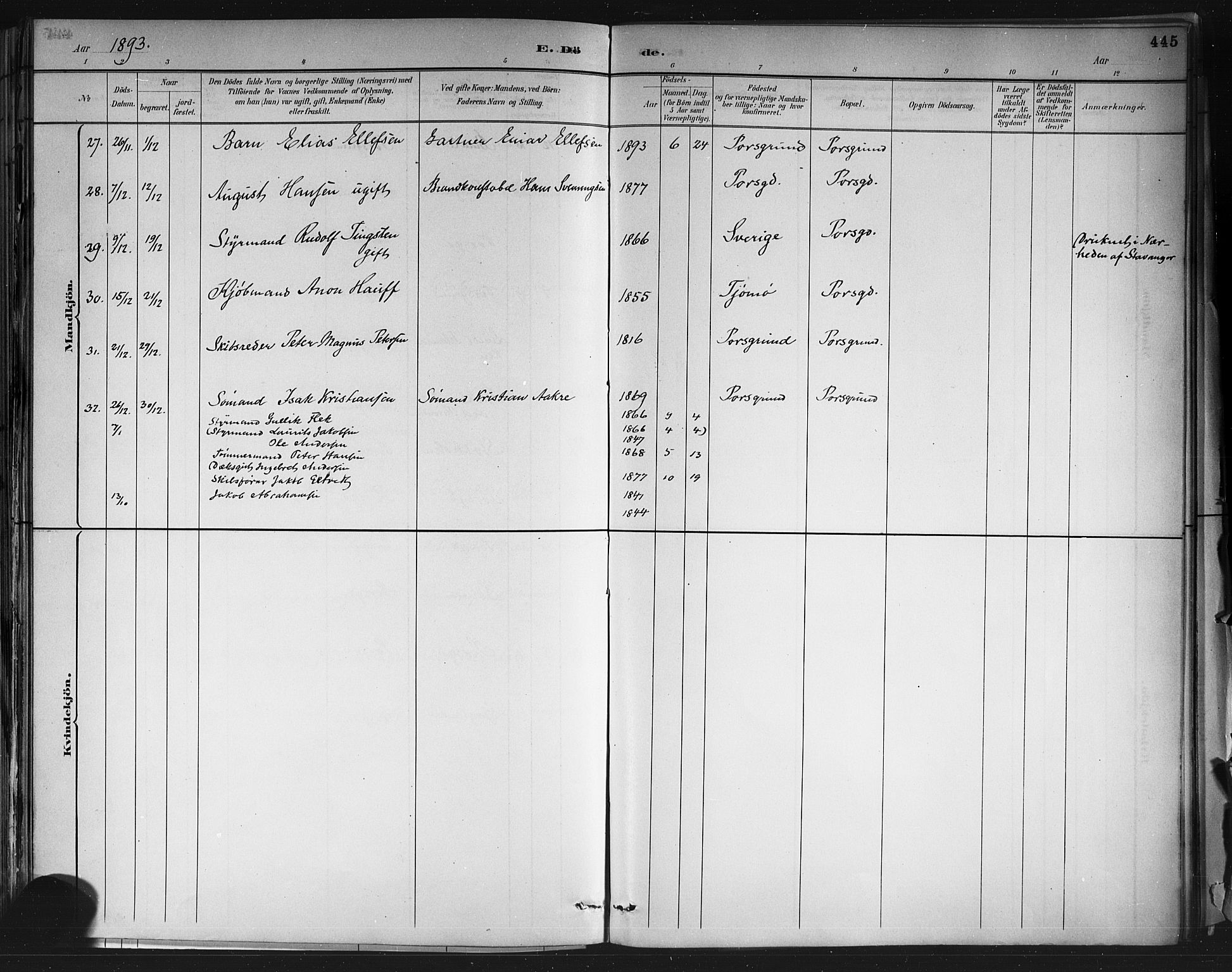 Porsgrunn kirkebøker , AV/SAKO-A-104/G/Gb/L0005: Parish register (copy) no. II 5, 1883-1915, p. 445