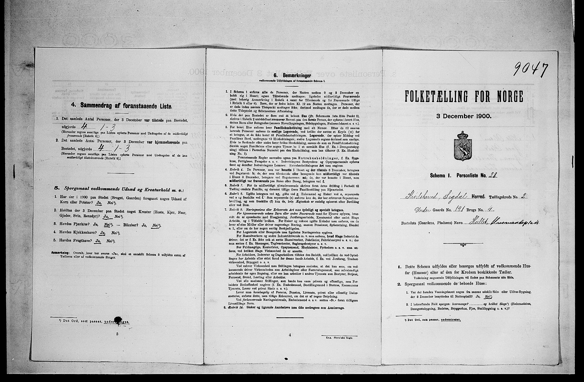 RA, 1900 census for Sigdal, 1900, p. 1177