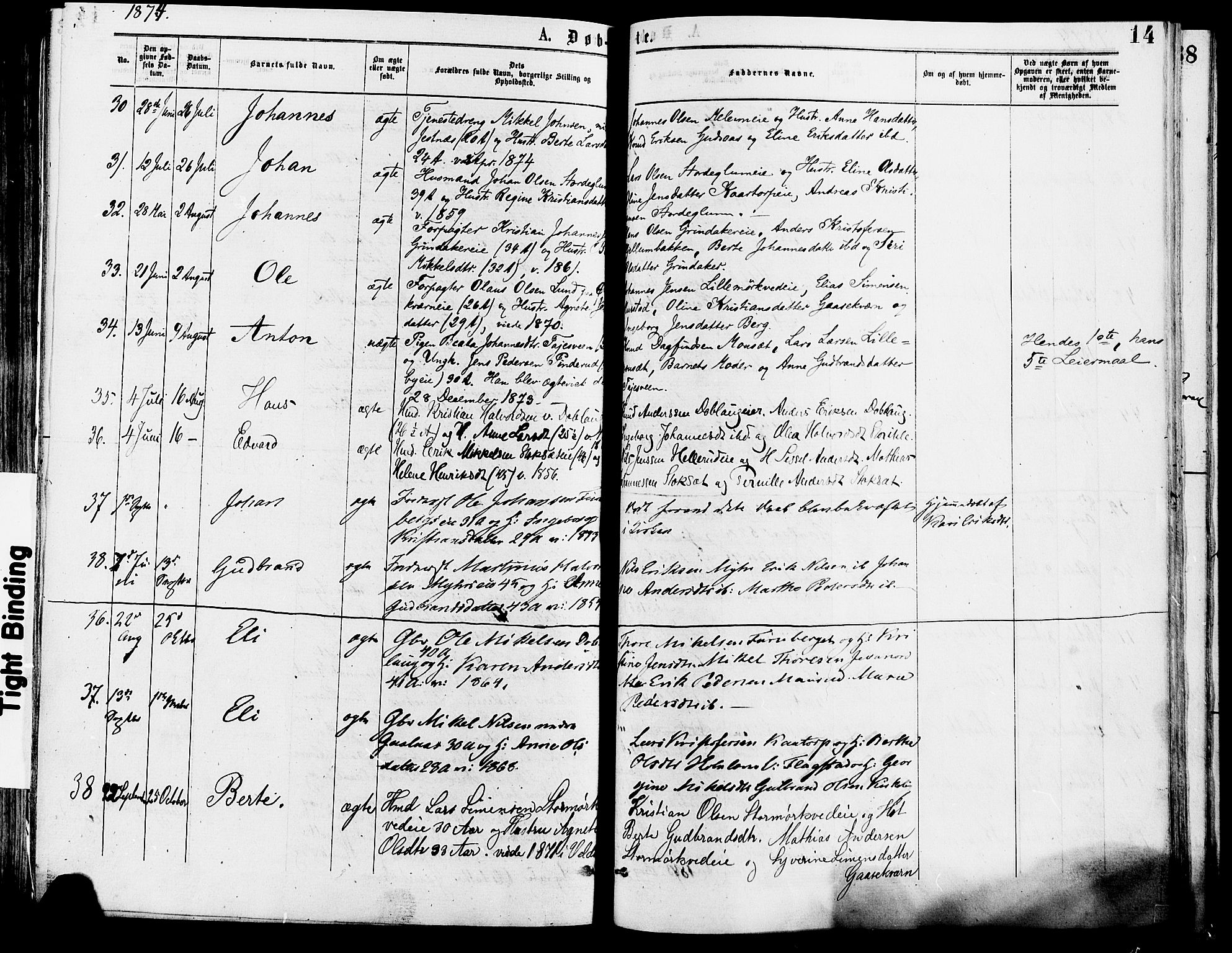 Vang prestekontor, Hedmark, SAH/PREST-008/H/Ha/Haa/L0013: Parish register (official) no. 13, 1855-1879, p. 14