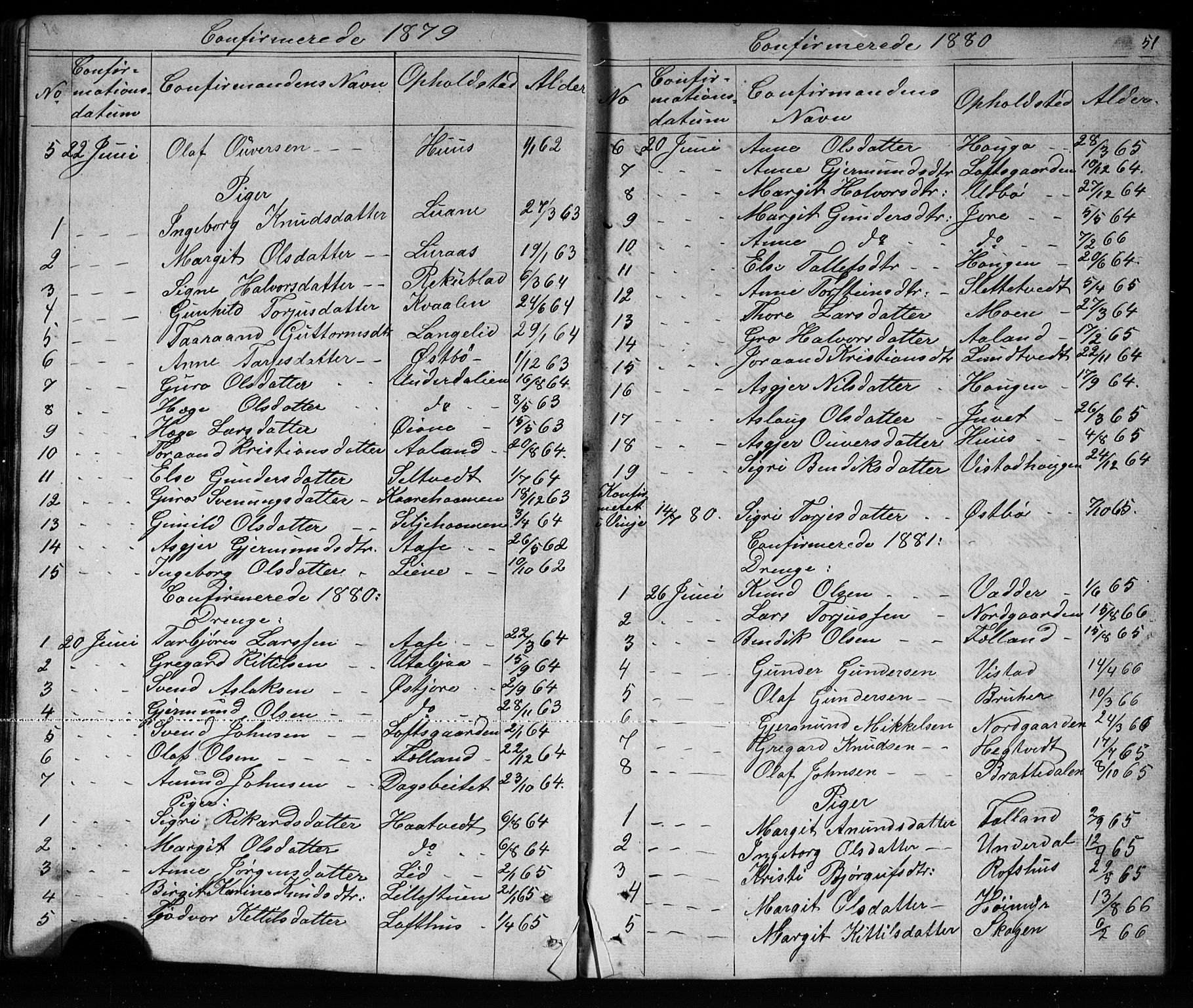 Mo kirkebøker, SAKO/A-286/G/Ga/L0001: Parish register (copy) no. I 1, 1851-1891, p. 51