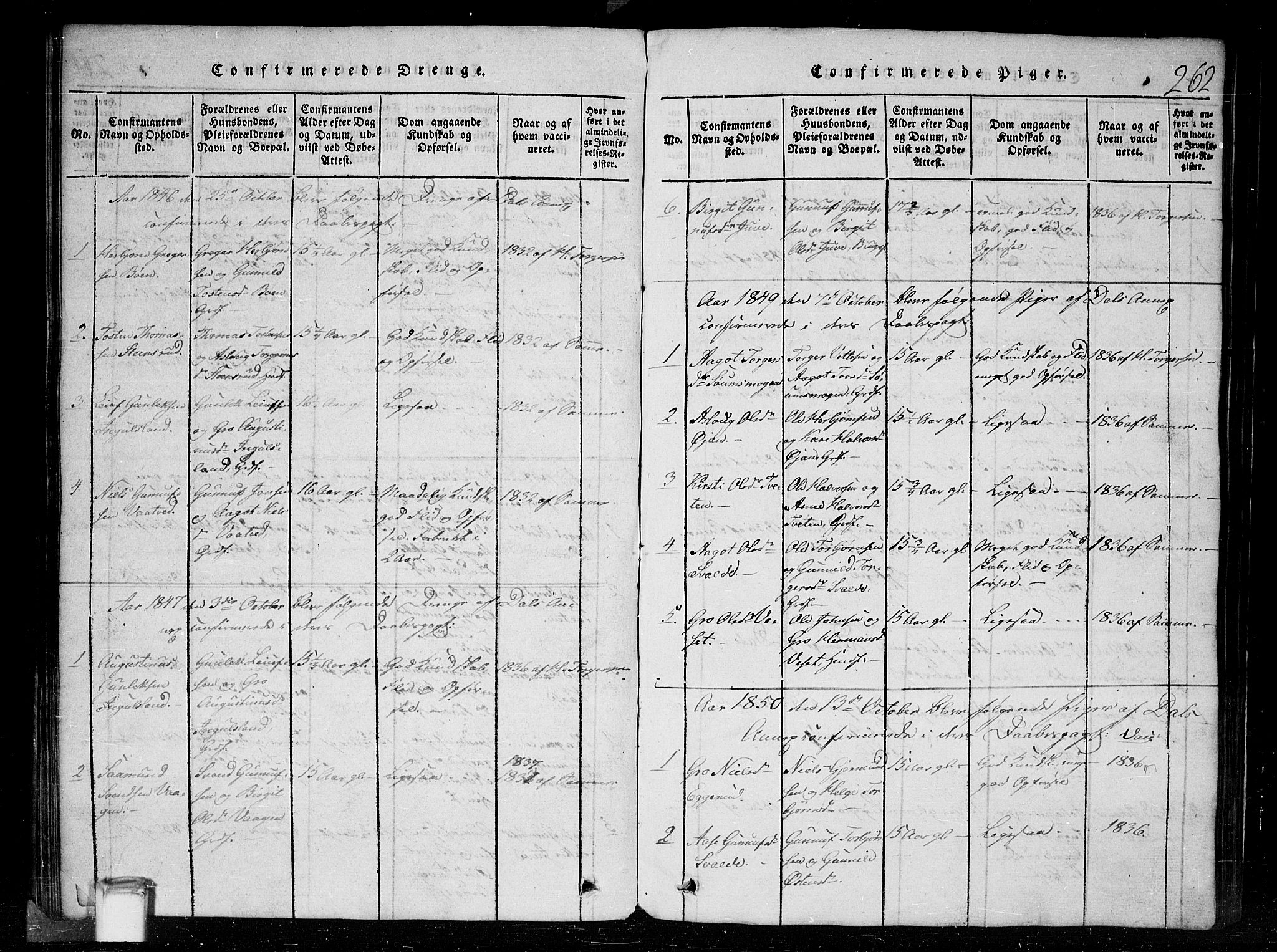 Tinn kirkebøker, SAKO/A-308/G/Gc/L0001: Parish register (copy) no. III 1, 1815-1879, p. 262