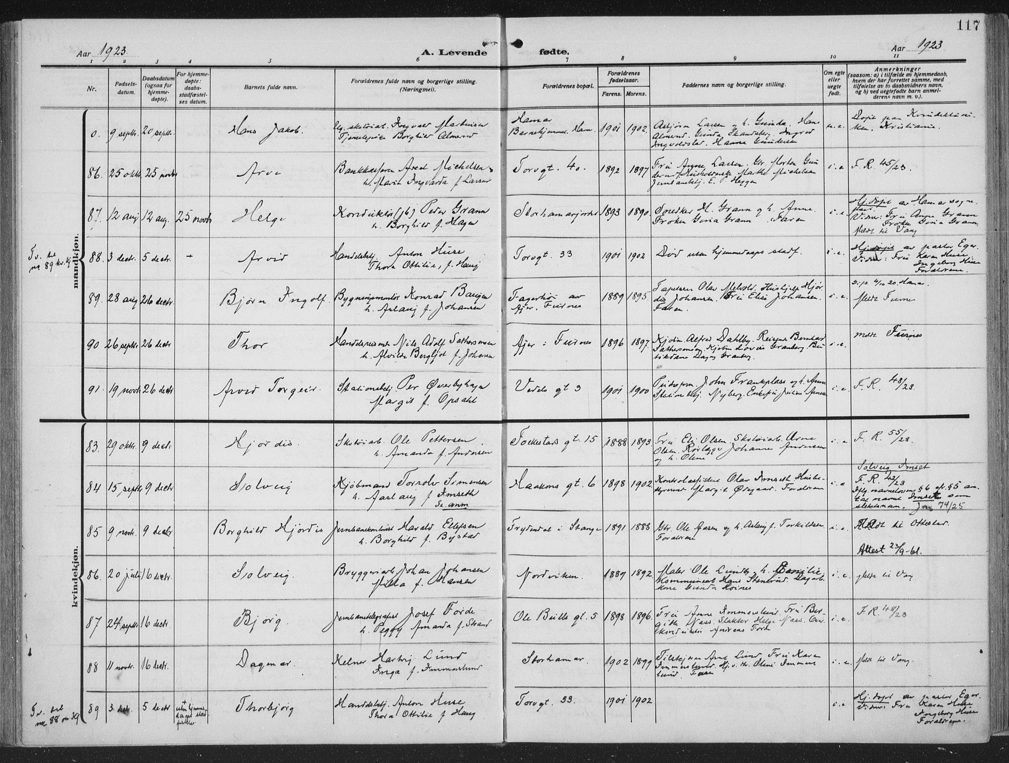 Hamar prestekontor, AV/SAH-DOMPH-002/H/Ha/Haa/L0002: Parish register (official) no. 2, 1915-1936, p. 117