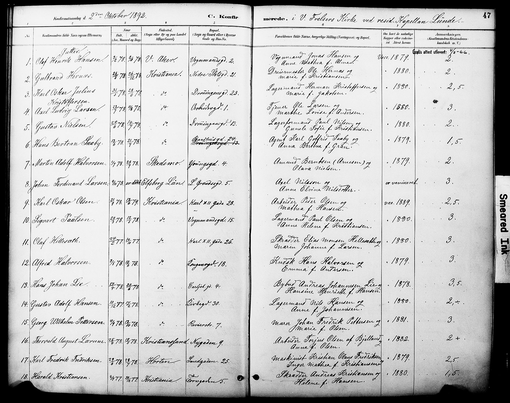 Oslo domkirke Kirkebøker, AV/SAO-A-10752/F/Fa/L0030: Parish register (official) no. 30, 1887-1918, p. 47