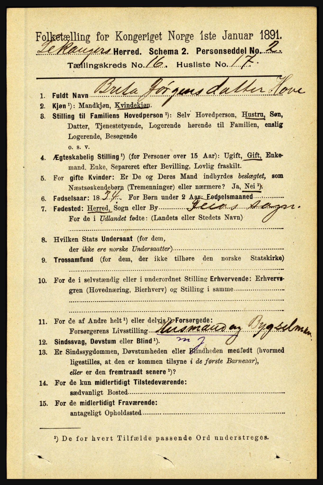 RA, 1891 census for 1419 Leikanger, 1891, p. 3097