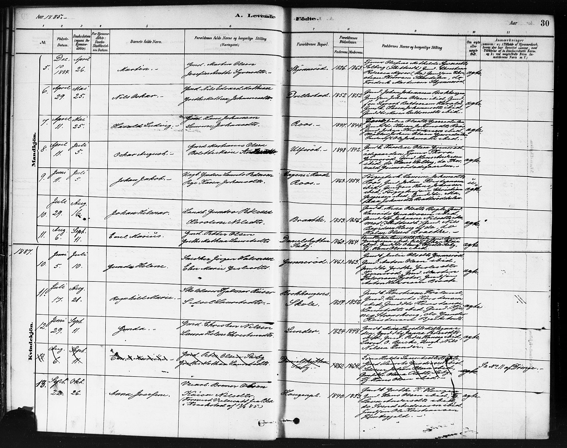 Våler prestekontor Kirkebøker, SAO/A-11083/F/Fb/L0001: Parish register (official) no. II 1, 1878-1896, p. 30