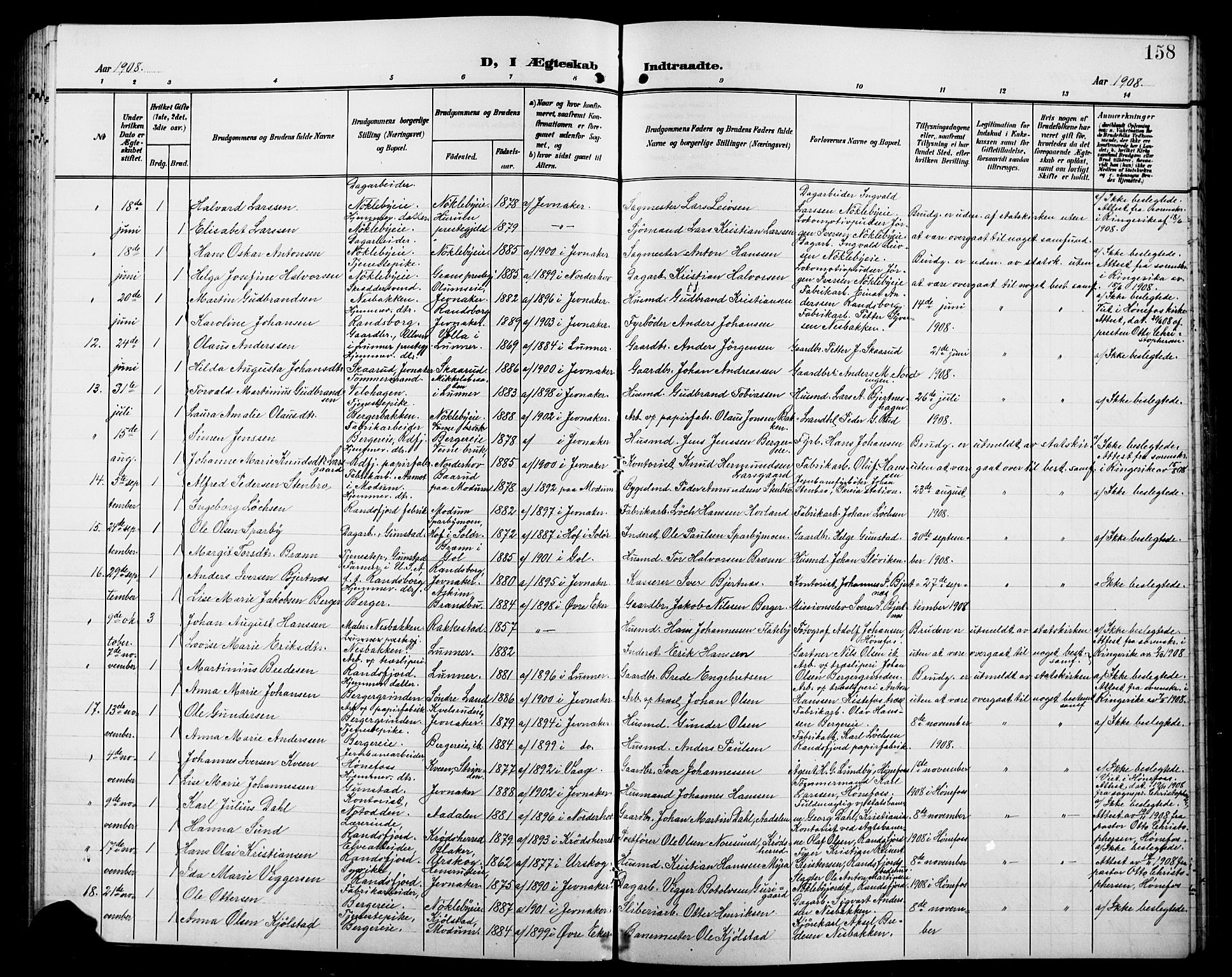 Jevnaker prestekontor, SAH/PREST-116/H/Ha/Hab/L0004: Parish register (copy) no. 4, 1907-1918, p. 158