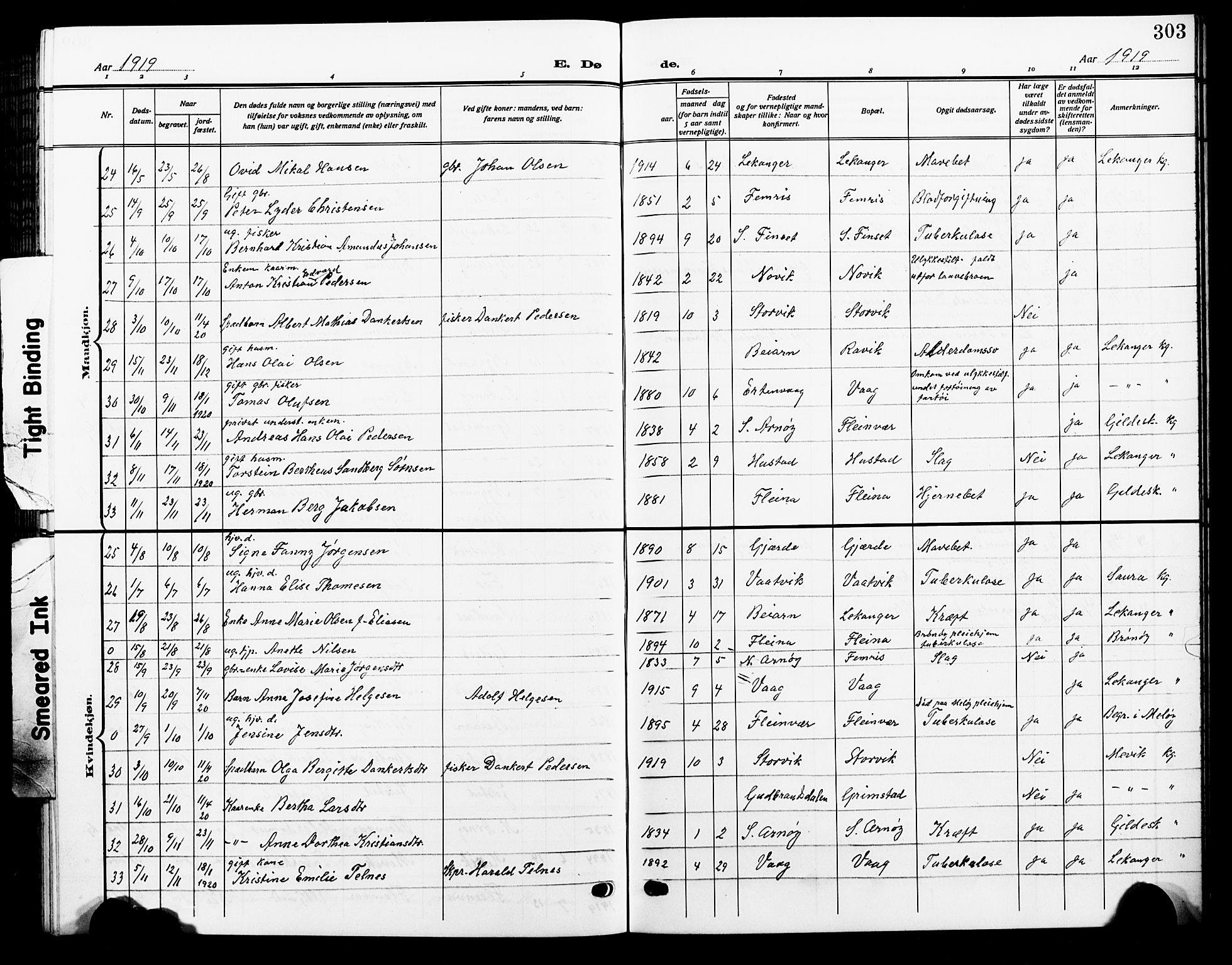 Ministerialprotokoller, klokkerbøker og fødselsregistre - Nordland, SAT/A-1459/805/L0110: Parish register (copy) no. 805C06, 1909-1924, p. 303