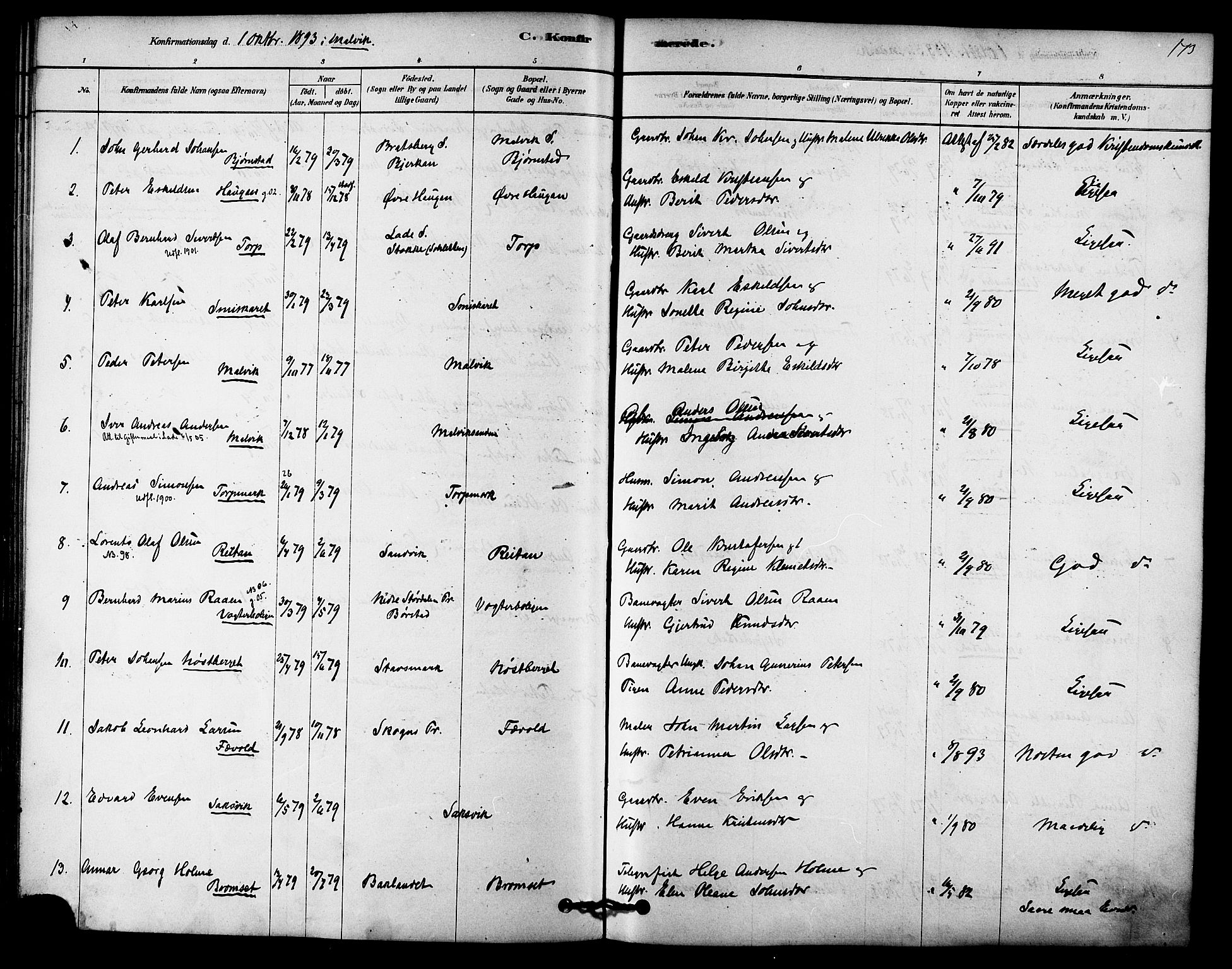 Ministerialprotokoller, klokkerbøker og fødselsregistre - Sør-Trøndelag, SAT/A-1456/616/L0410: Parish register (official) no. 616A07, 1878-1893, p. 173