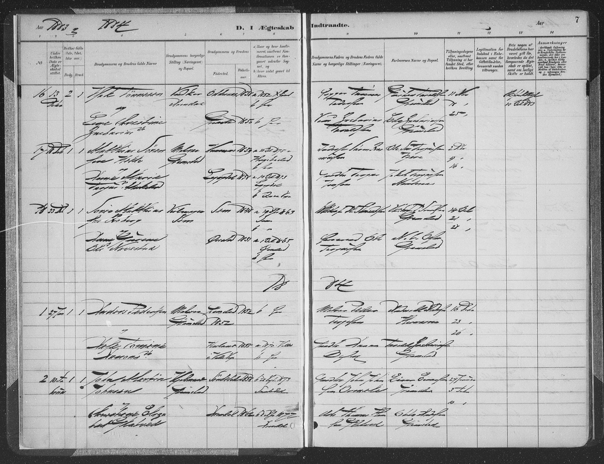 Grimstad sokneprestkontor, SAK/1111-0017/F/Fa/L0004: Parish register (official) no. A 3, 1882-1910, p. 7