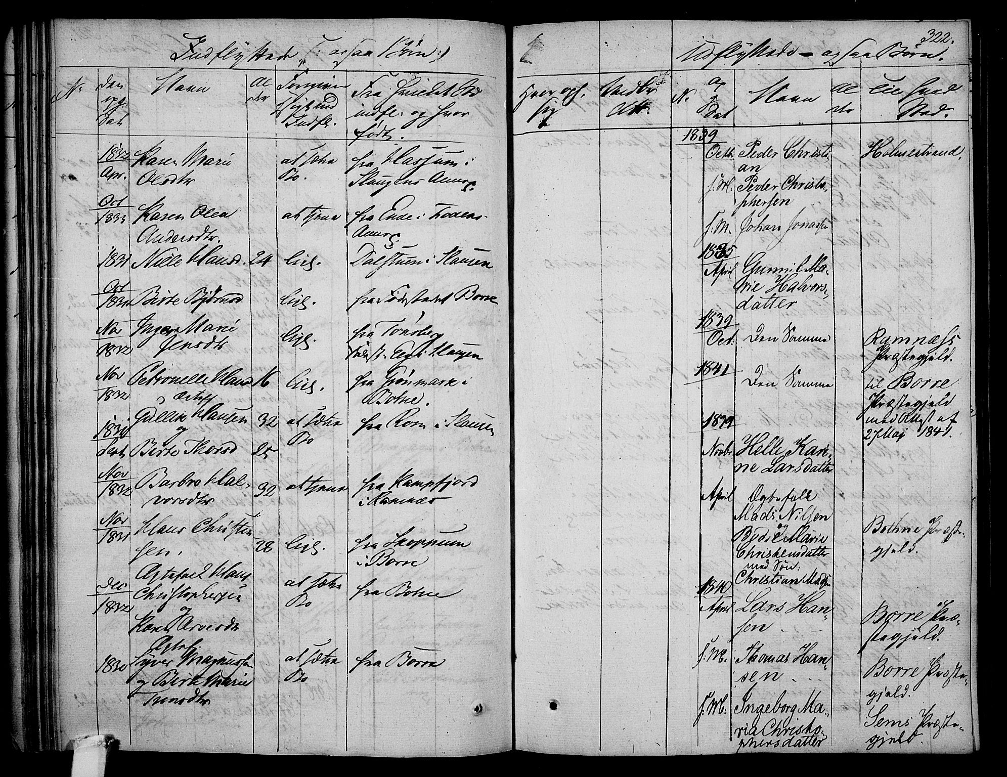 Våle kirkebøker, AV/SAKO-A-334/F/Fa/L0008: Parish register (official) no. I 8, 1824-1844, p. 322