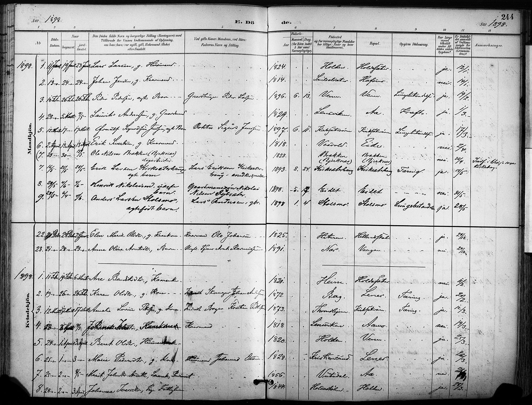 Ministerialprotokoller, klokkerbøker og fødselsregistre - Sør-Trøndelag, SAT/A-1456/630/L0497: Parish register (official) no. 630A10, 1896-1910, p. 244