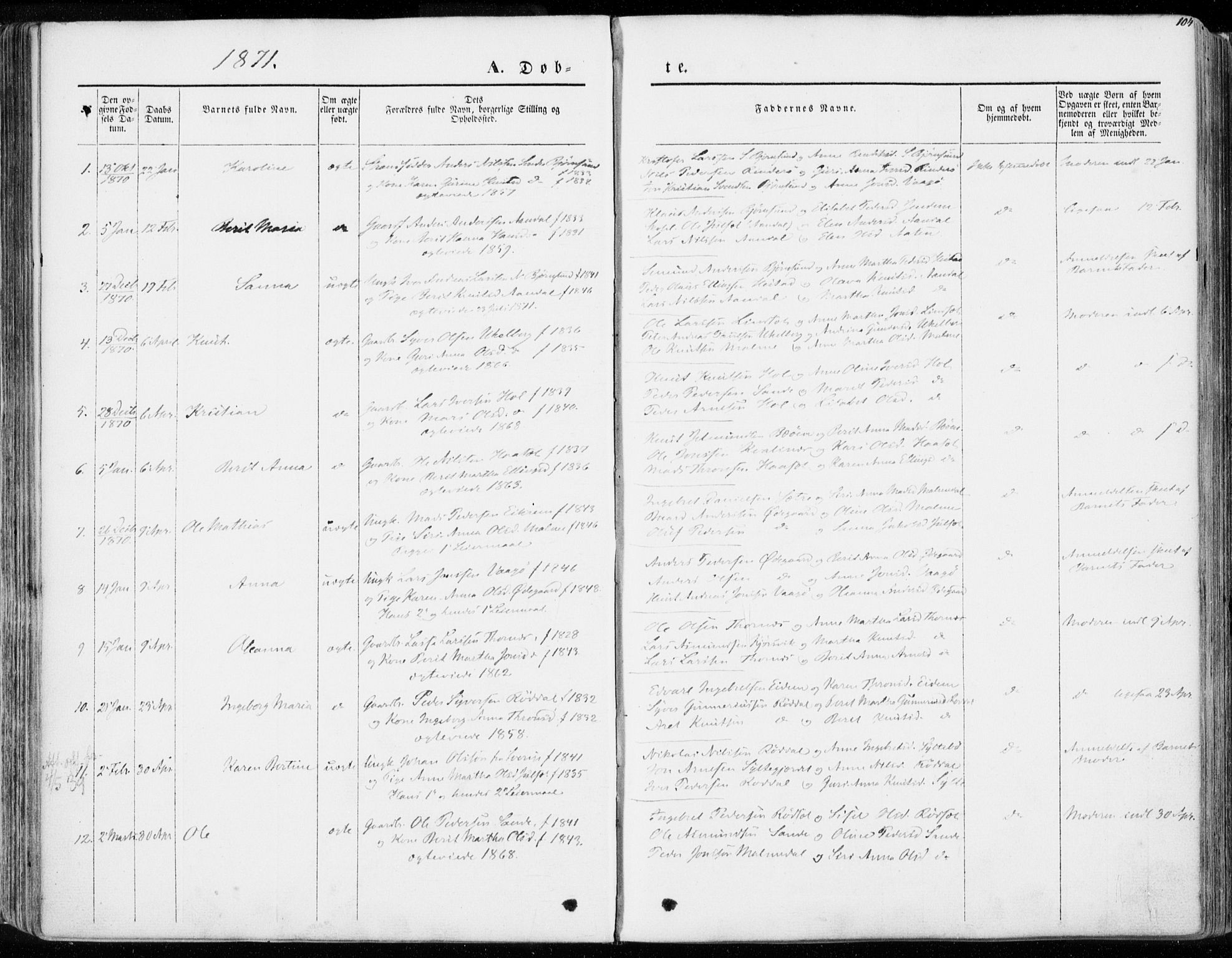 Ministerialprotokoller, klokkerbøker og fødselsregistre - Møre og Romsdal, SAT/A-1454/565/L0748: Parish register (official) no. 565A02, 1845-1872, p. 104