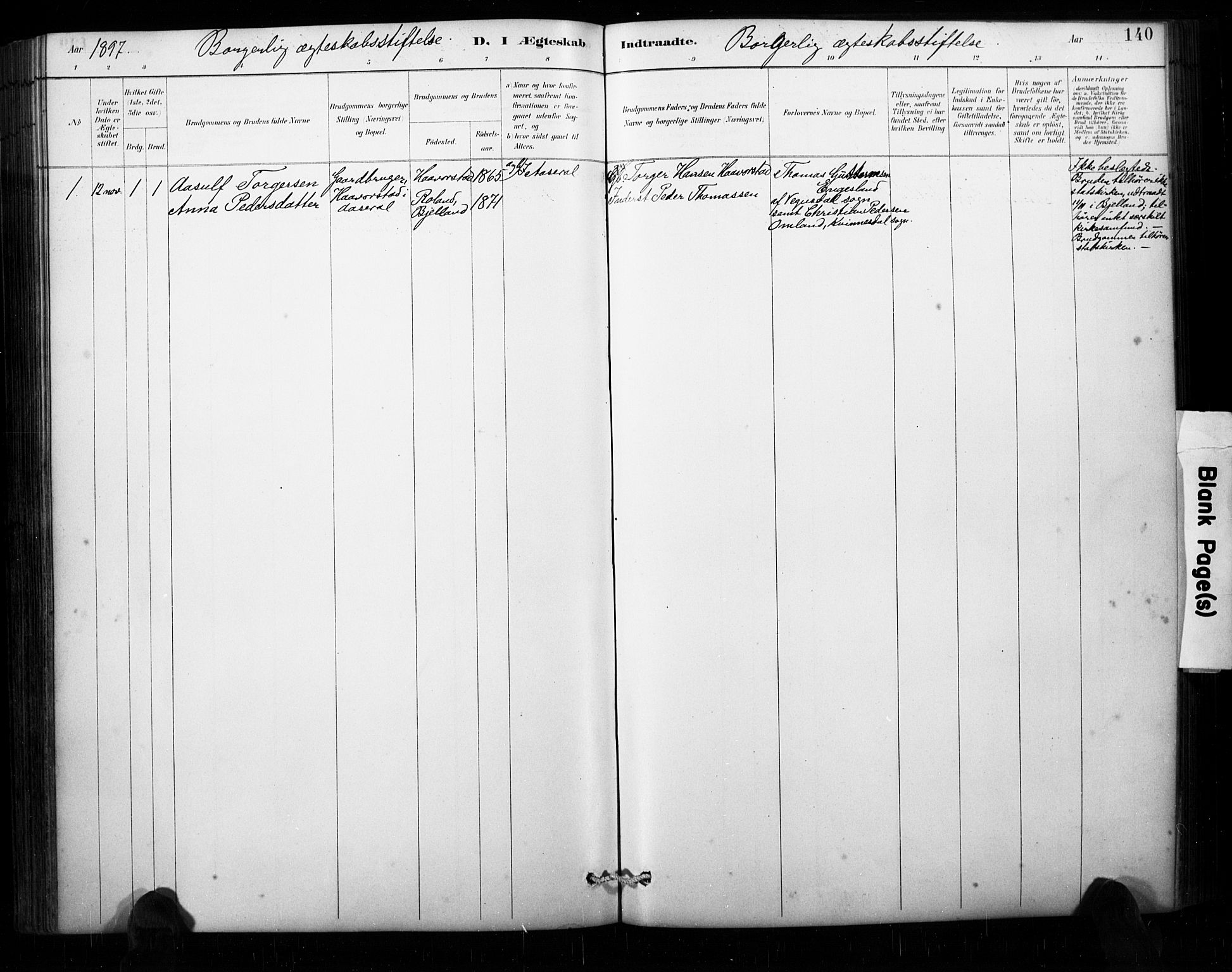 Åseral sokneprestkontor, SAK/1111-0051/F/Fa/L0003: Parish register (official) no. A 3, 1884-1901, p. 140