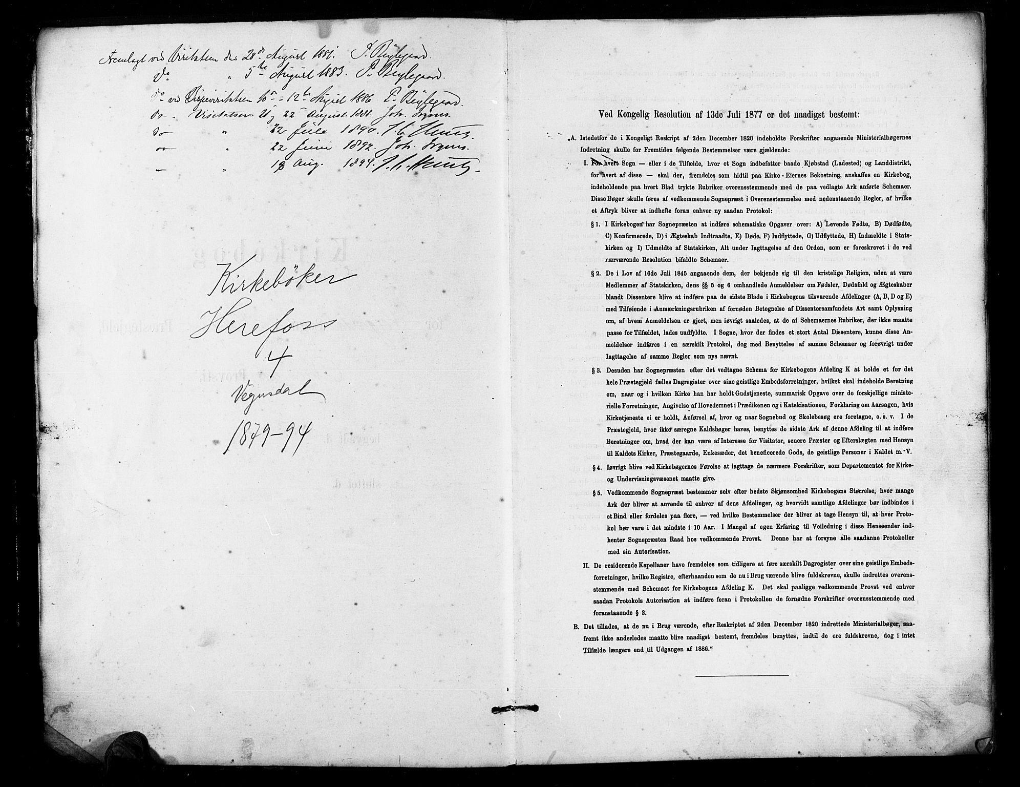 Herefoss sokneprestkontor, SAK/1111-0019/F/Fb/Fbb/L0002: Parish register (copy) no. B 2, 1879-1894