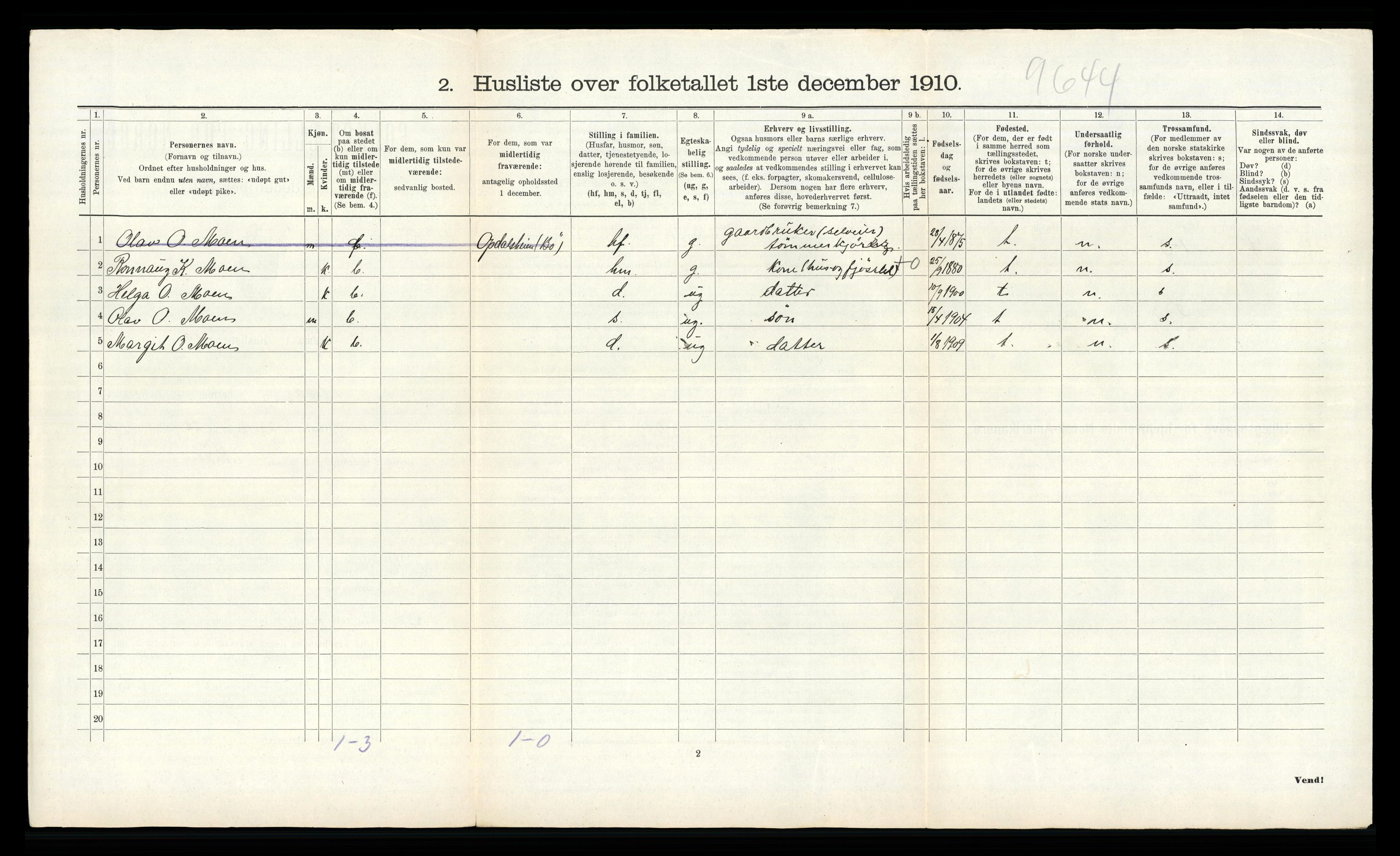 RA, 1910 census for Bø, 1910, p. 464