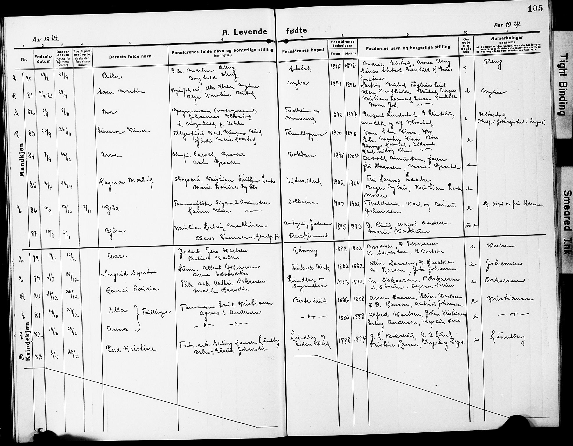 Eidsvoll prestekontor Kirkebøker, AV/SAO-A-10888/G/Ga/L0010: Parish register (copy) no. I 10, 1919-1929, p. 105