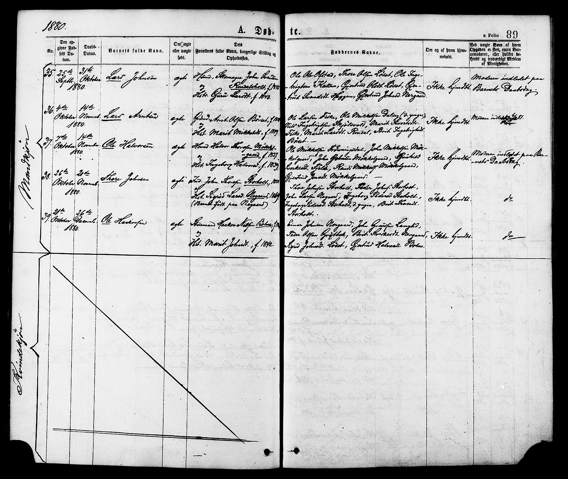 Ministerialprotokoller, klokkerbøker og fødselsregistre - Møre og Romsdal, AV/SAT-A-1454/598/L1068: Parish register (official) no. 598A02, 1872-1881, p. 89