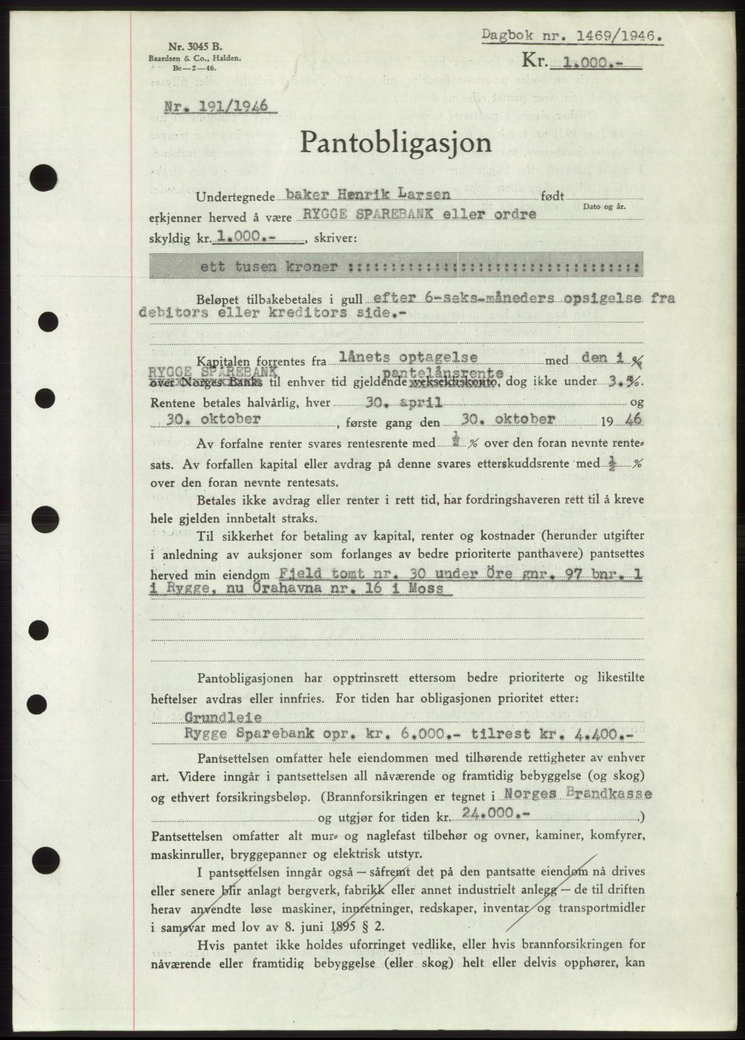 Moss sorenskriveri, AV/SAO-A-10168: Mortgage book no. B15, 1946-1946, Diary no: : 1469/1946