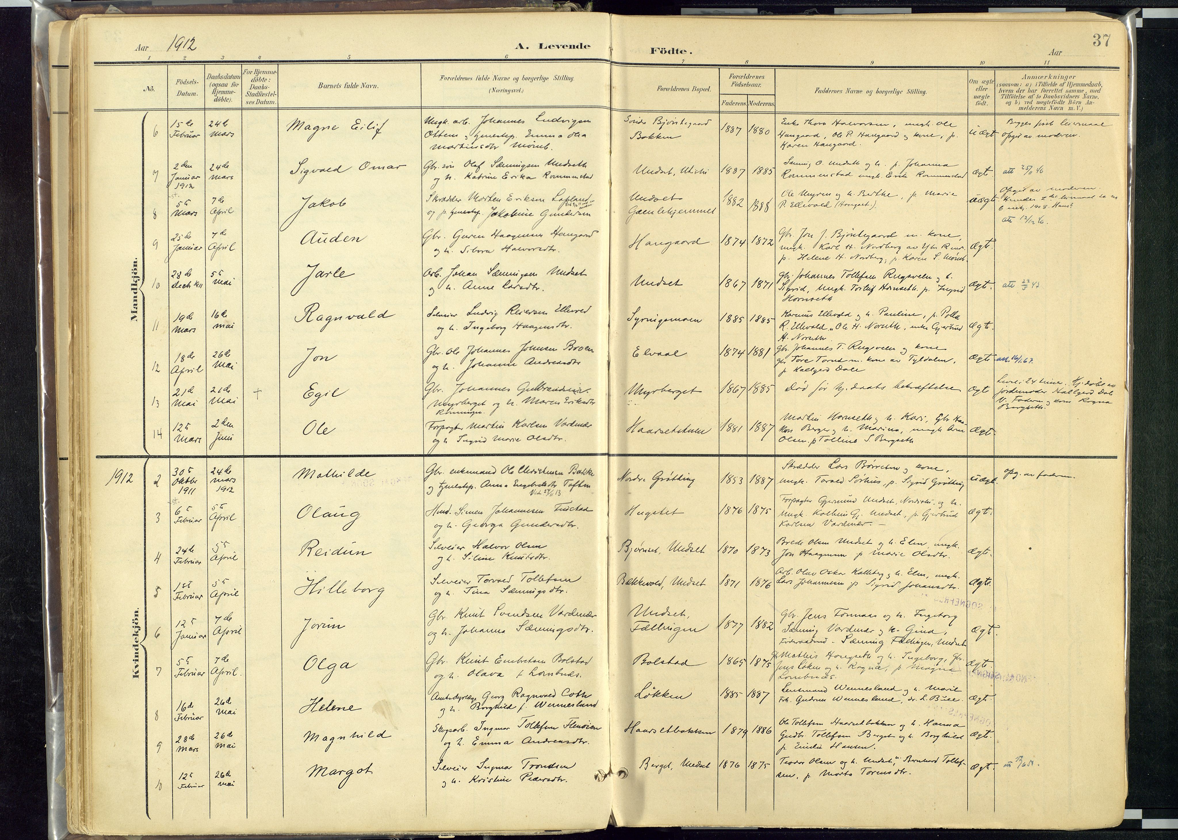 Rendalen prestekontor, SAH/PREST-054/H/Ha/Haa/L0012: Parish register (official) no. 12, 1901-1928, p. 37