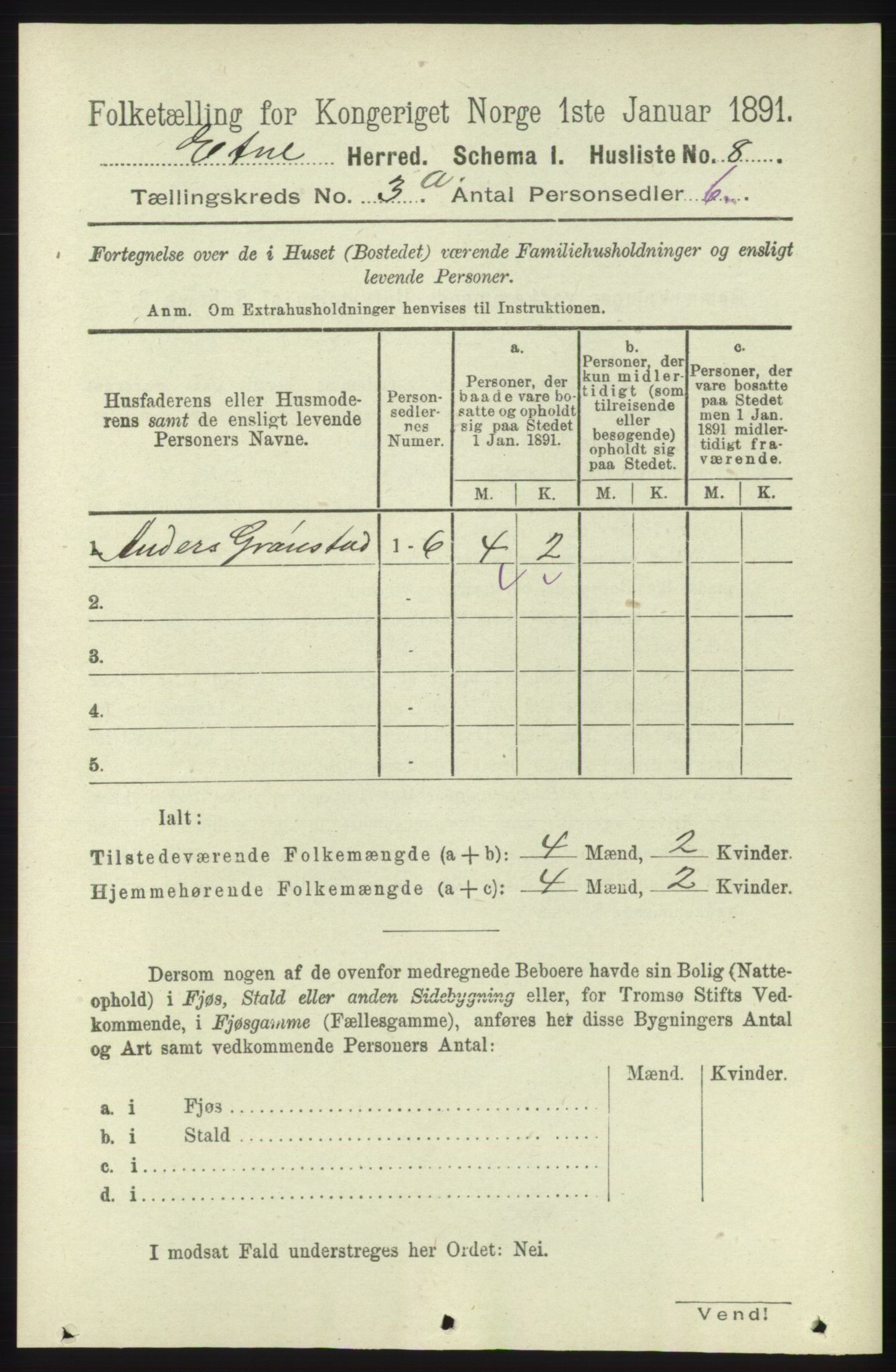 RA, 1891 census for 1211 Etne, 1891, p. 670