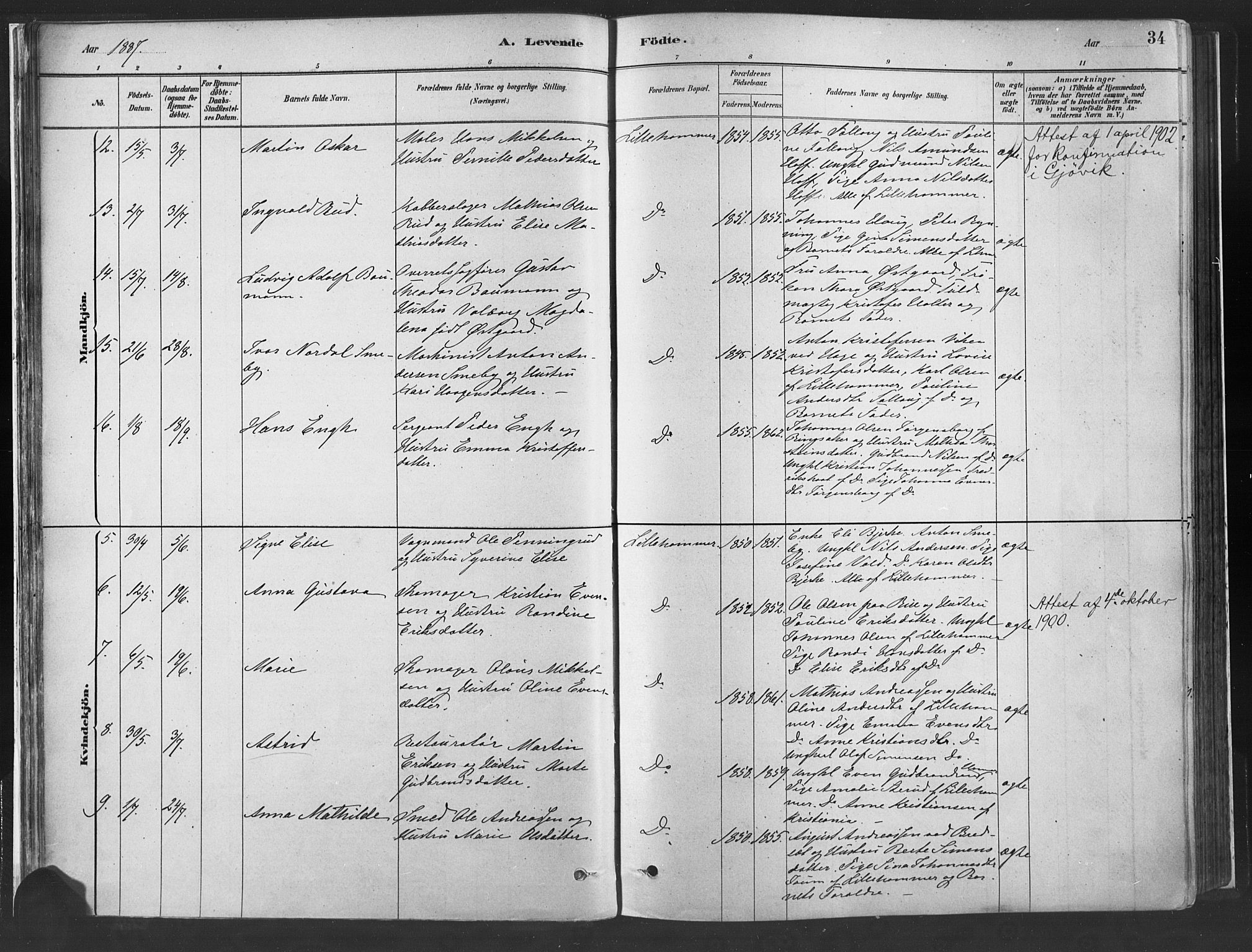 Fåberg prestekontor, SAH/PREST-086/H/Ha/Haa/L0010: Parish register (official) no. 10, 1879-1900, p. 34