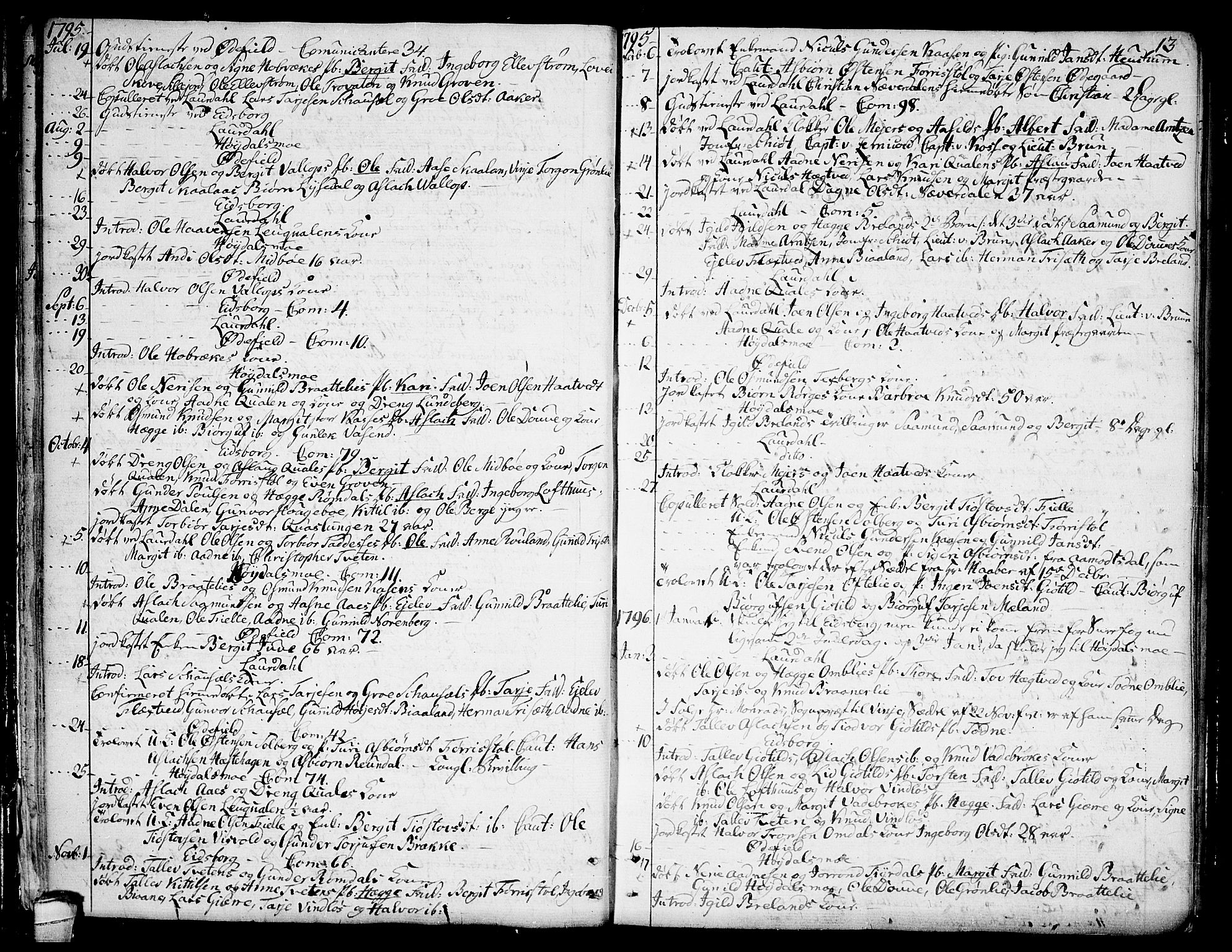 Lårdal kirkebøker, SAKO/A-284/F/Fa/L0004: Parish register (official) no. I 4, 1790-1814, p. 13