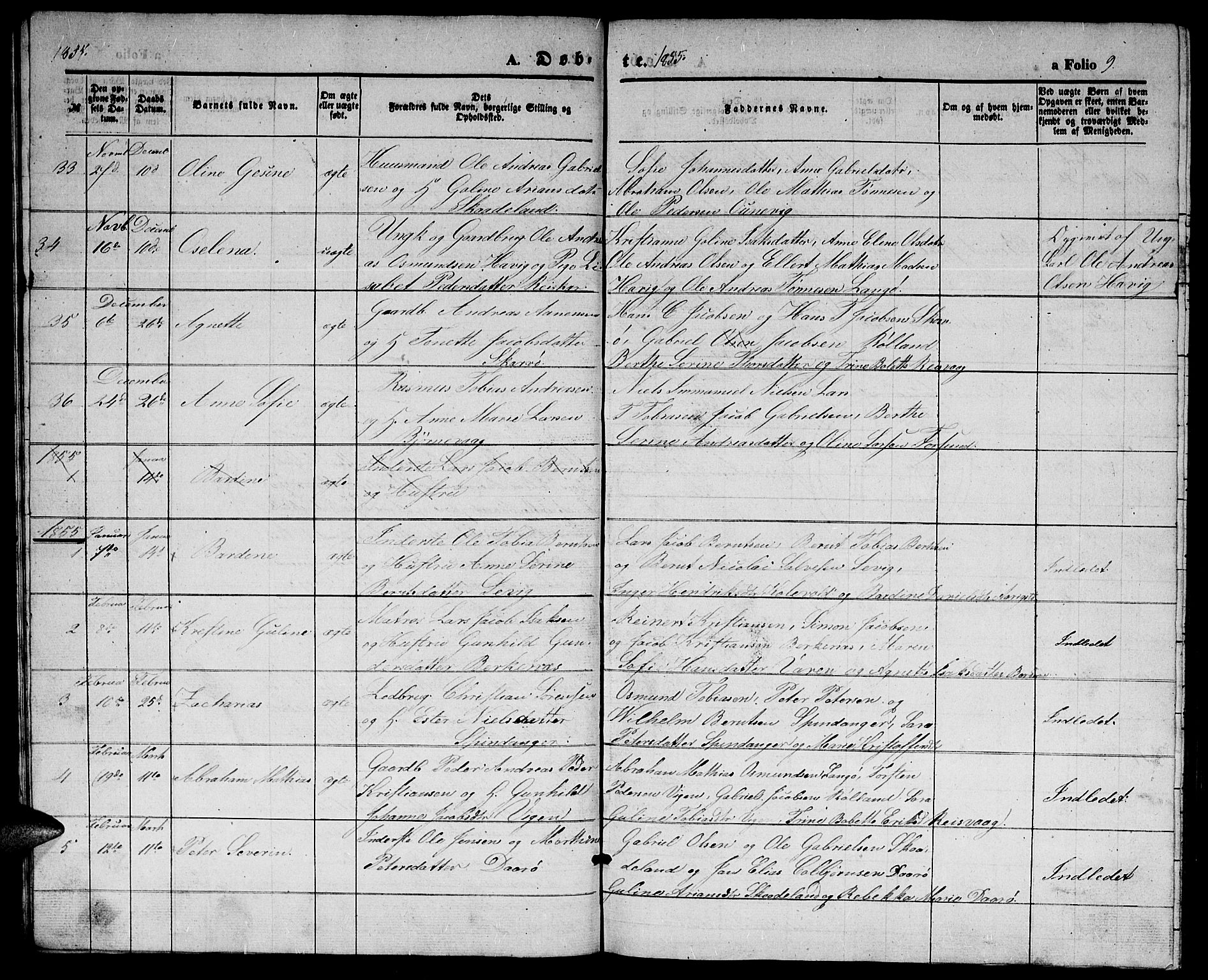 Herad sokneprestkontor, SAK/1111-0018/F/Fb/Fbb/L0002: Parish register (copy) no. B 2, 1853-1871, p. 9