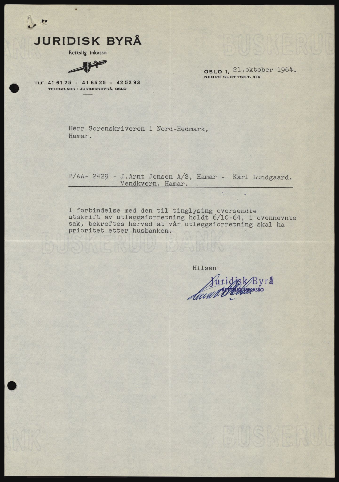 Nord-Hedmark sorenskriveri, SAH/TING-012/H/Hc/L0020: Mortgage book no. 20, 1964-1964, Diary no: : 5259/1964