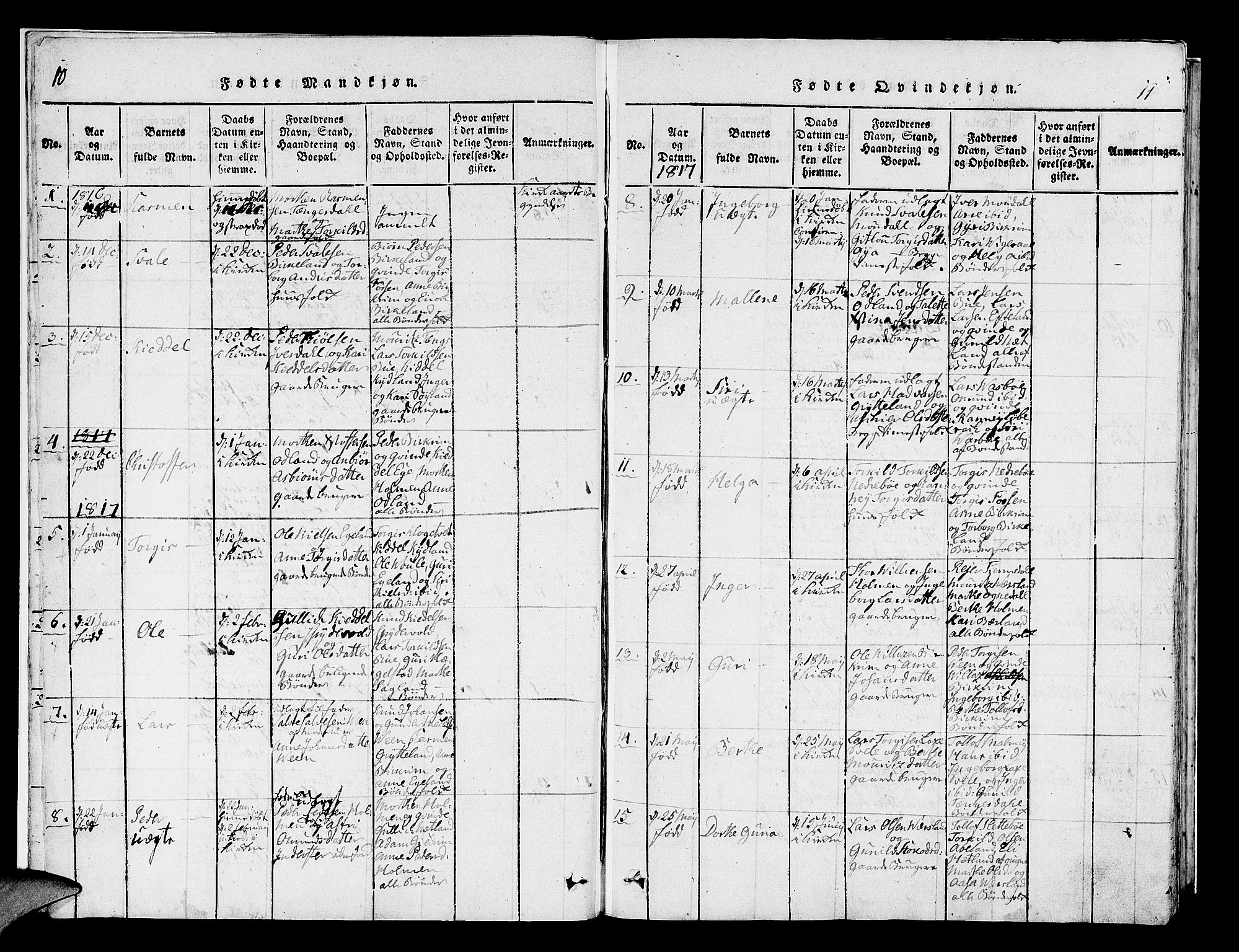 Helleland sokneprestkontor, AV/SAST-A-101810: Parish register (official) no. A 5, 1815-1834, p. 10-11