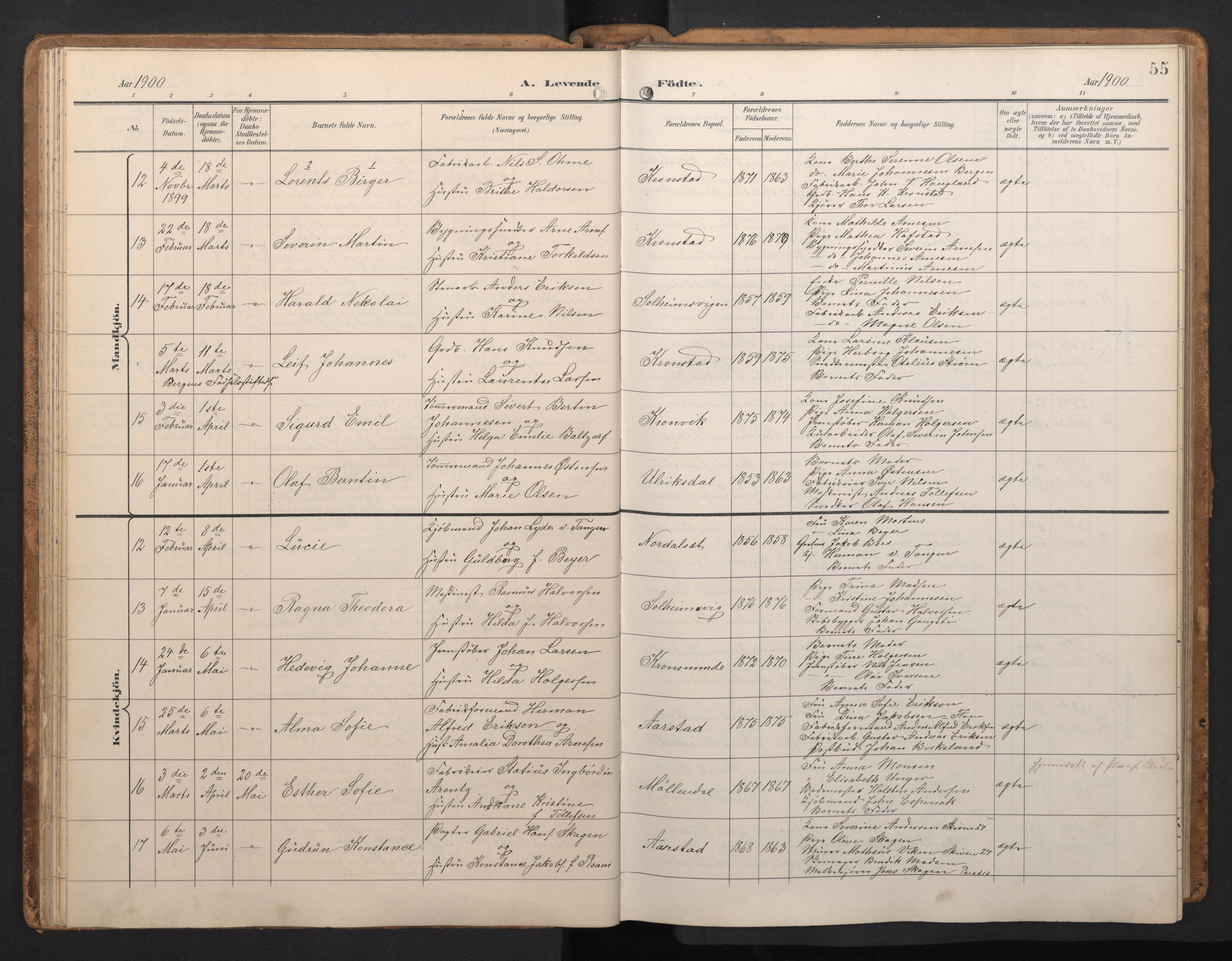 Årstad Sokneprestembete, AV/SAB-A-79301/H/Hab/L0002: Parish register (copy) no. A 2, 1896-1912, p. 54b-55a