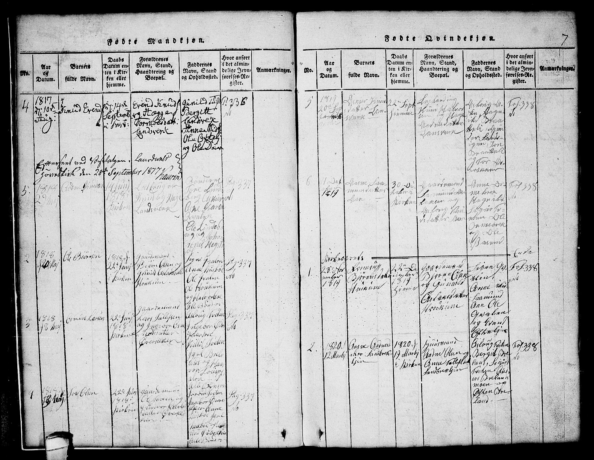 Lårdal kirkebøker, SAKO/A-284/G/Gc/L0001: Parish register (copy) no. III 1, 1815-1854, p. 7