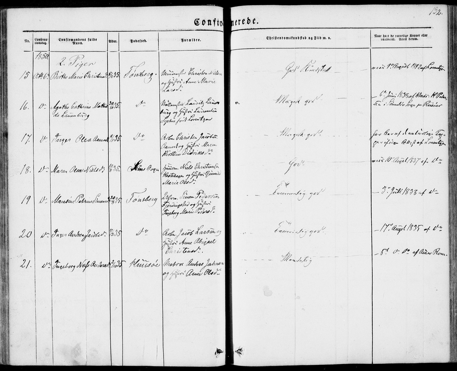 Tønsberg kirkebøker, AV/SAKO-A-330/F/Fa/L0007: Parish register (official) no. I 7, 1845-1854, p. 132