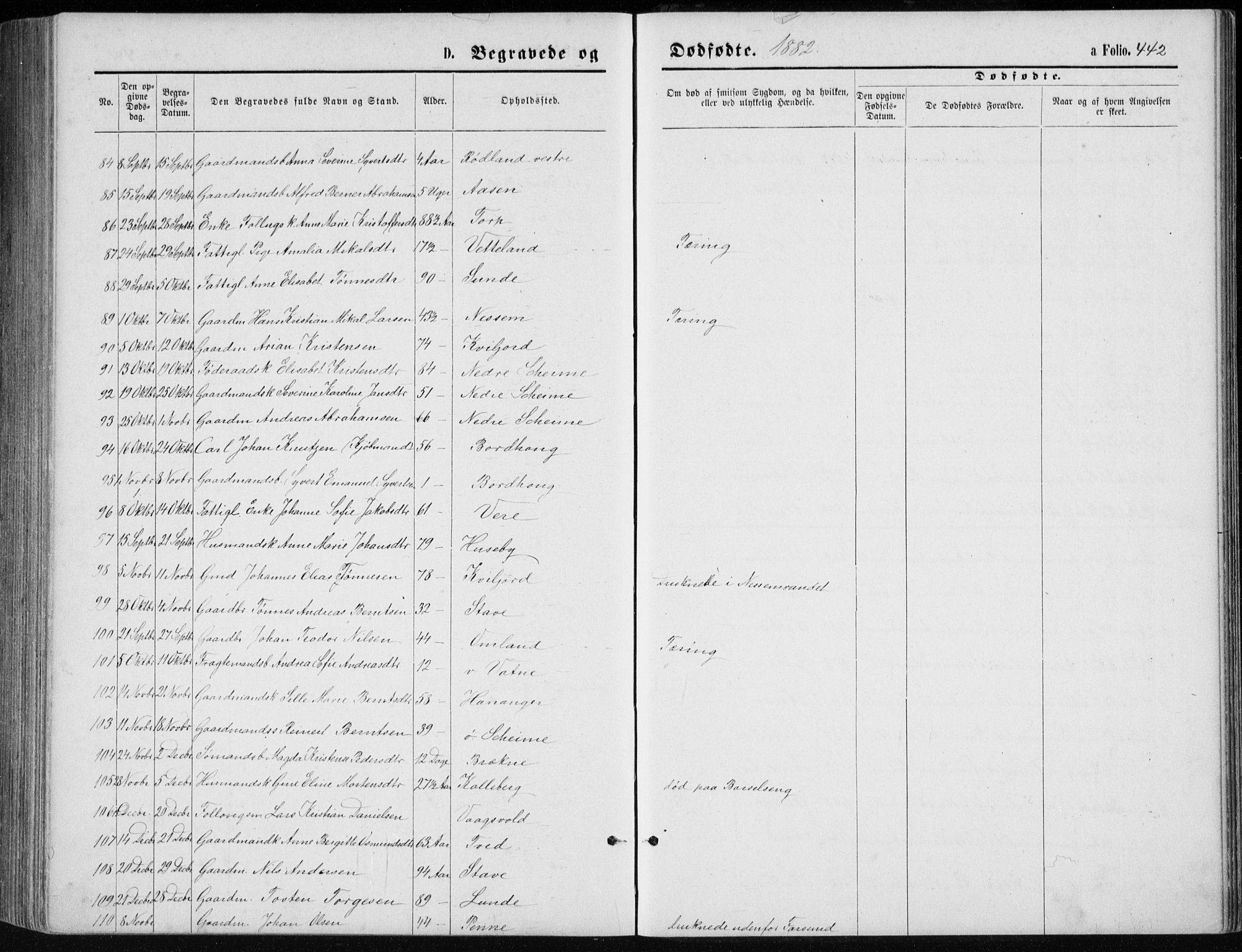 Lista sokneprestkontor, AV/SAK-1111-0027/F/Fb/L0004: Parish register (copy) no. B 4, 1877-1891, p. 442