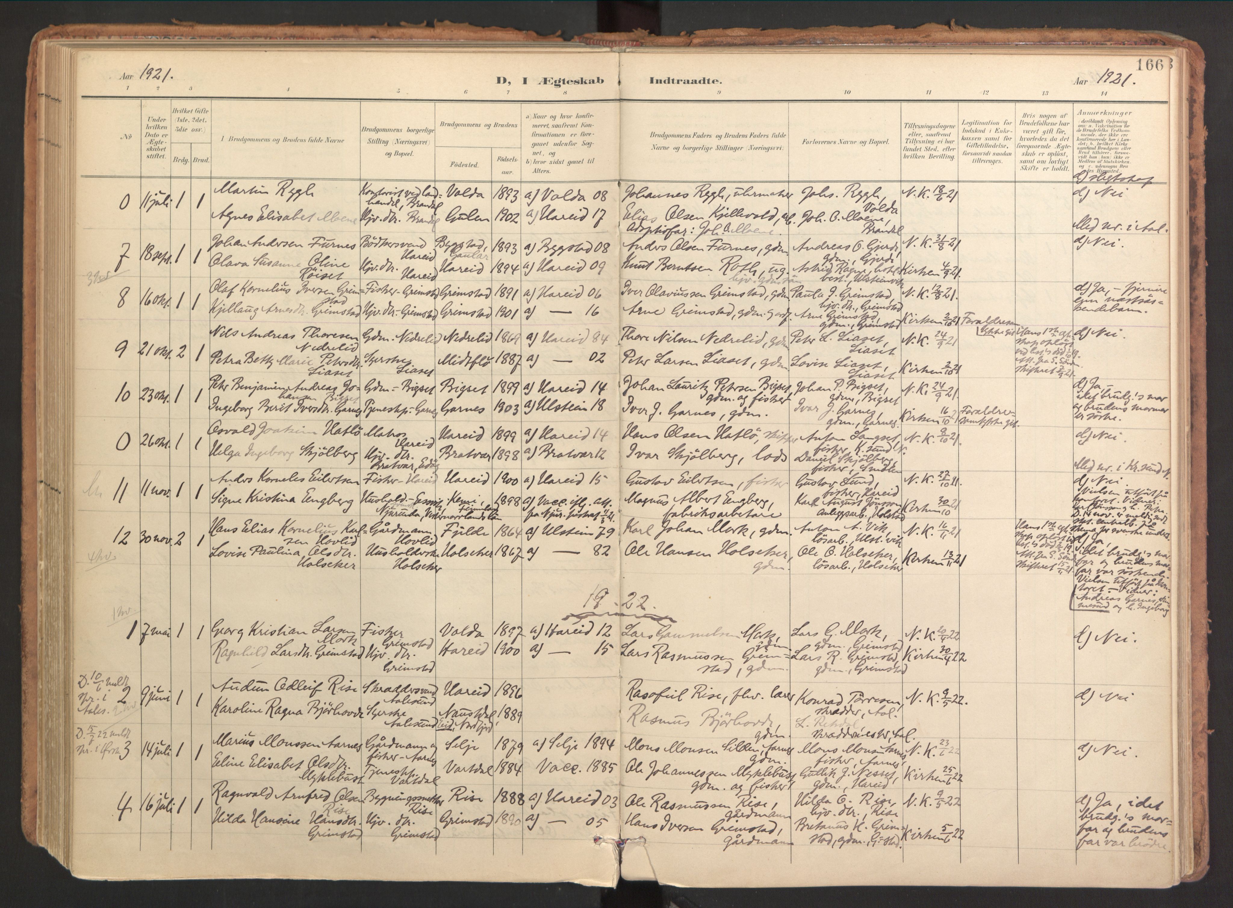 Ministerialprotokoller, klokkerbøker og fødselsregistre - Møre og Romsdal, AV/SAT-A-1454/510/L0123: Parish register (official) no. 510A03, 1898-1922, p. 166