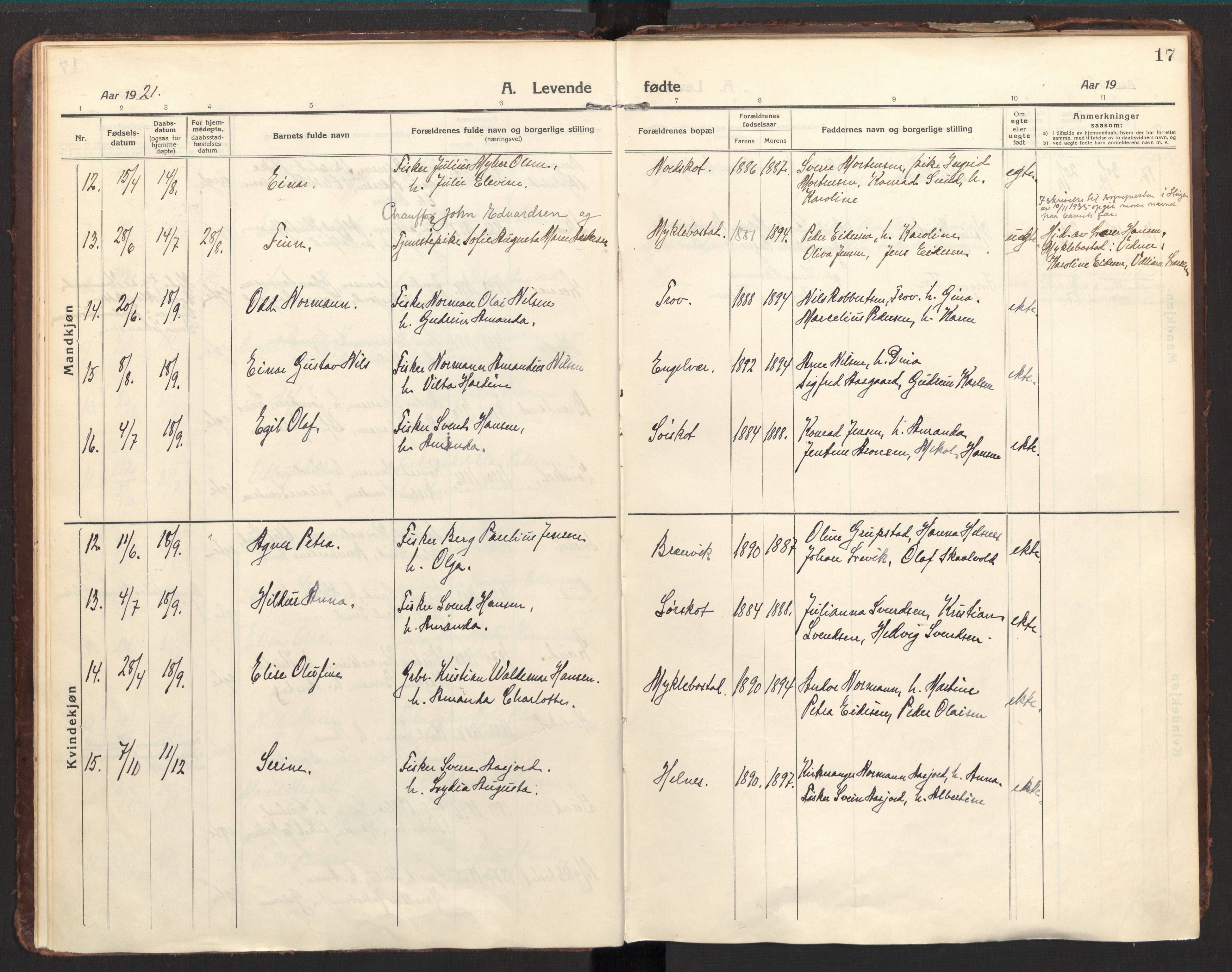 Ministerialprotokoller, klokkerbøker og fødselsregistre - Nordland, AV/SAT-A-1459/857/L0824: Parish register (official) no. 857A04, 1917-1943, p. 17