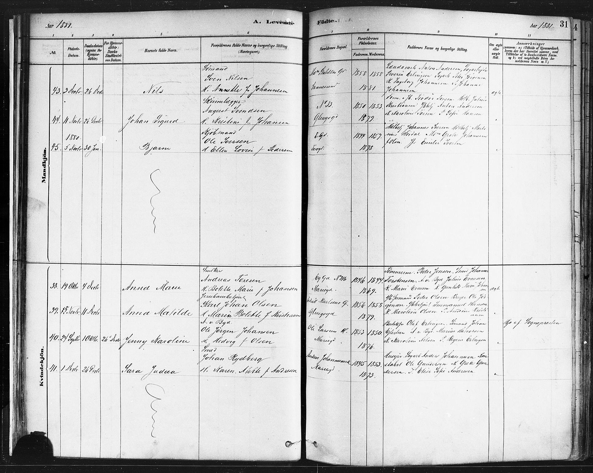 Sarpsborg prestekontor Kirkebøker, AV/SAO-A-2006/F/Fa/L0003: Parish register (official) no. 3, 1878-1891, p. 31