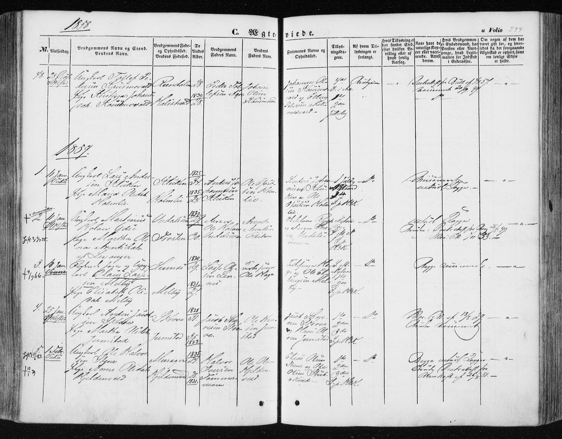 Ministerialprotokoller, klokkerbøker og fødselsregistre - Nord-Trøndelag, SAT/A-1458/723/L0240: Parish register (official) no. 723A09, 1852-1860, p. 244