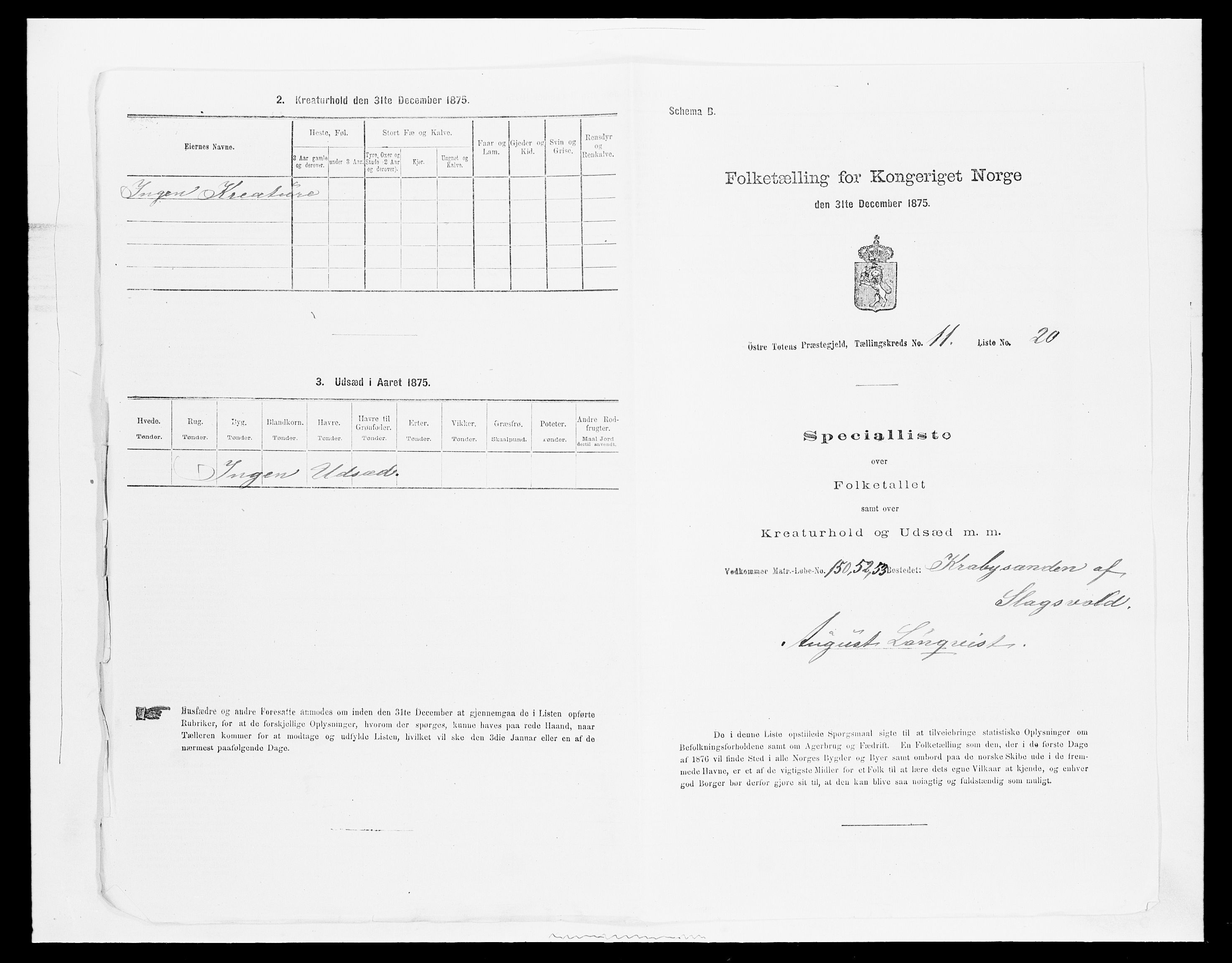 SAH, 1875 census for 0528P Østre Toten, 1875, p. 2186