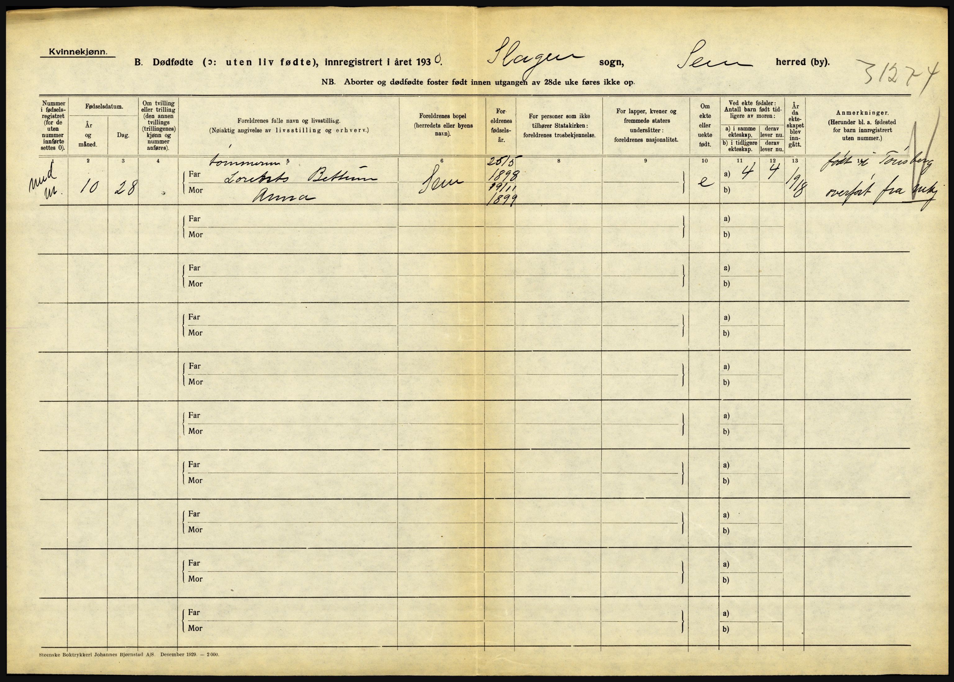 Statistisk sentralbyrå, Sosiodemografiske emner, Befolkning, AV/RA-S-2228/D/Df/Dfc/Dfcj/L0017: Vestfold. Telemark, 1930, p. 268