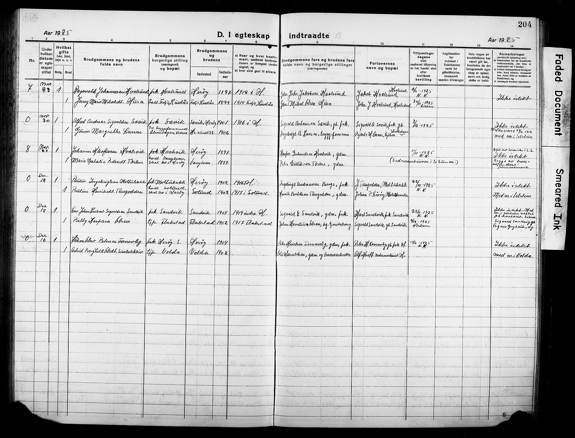 Ministerialprotokoller, klokkerbøker og fødselsregistre - Møre og Romsdal, AV/SAT-A-1454/507/L0084: Parish register (copy) no. 507C07, 1919-1932, p. 204