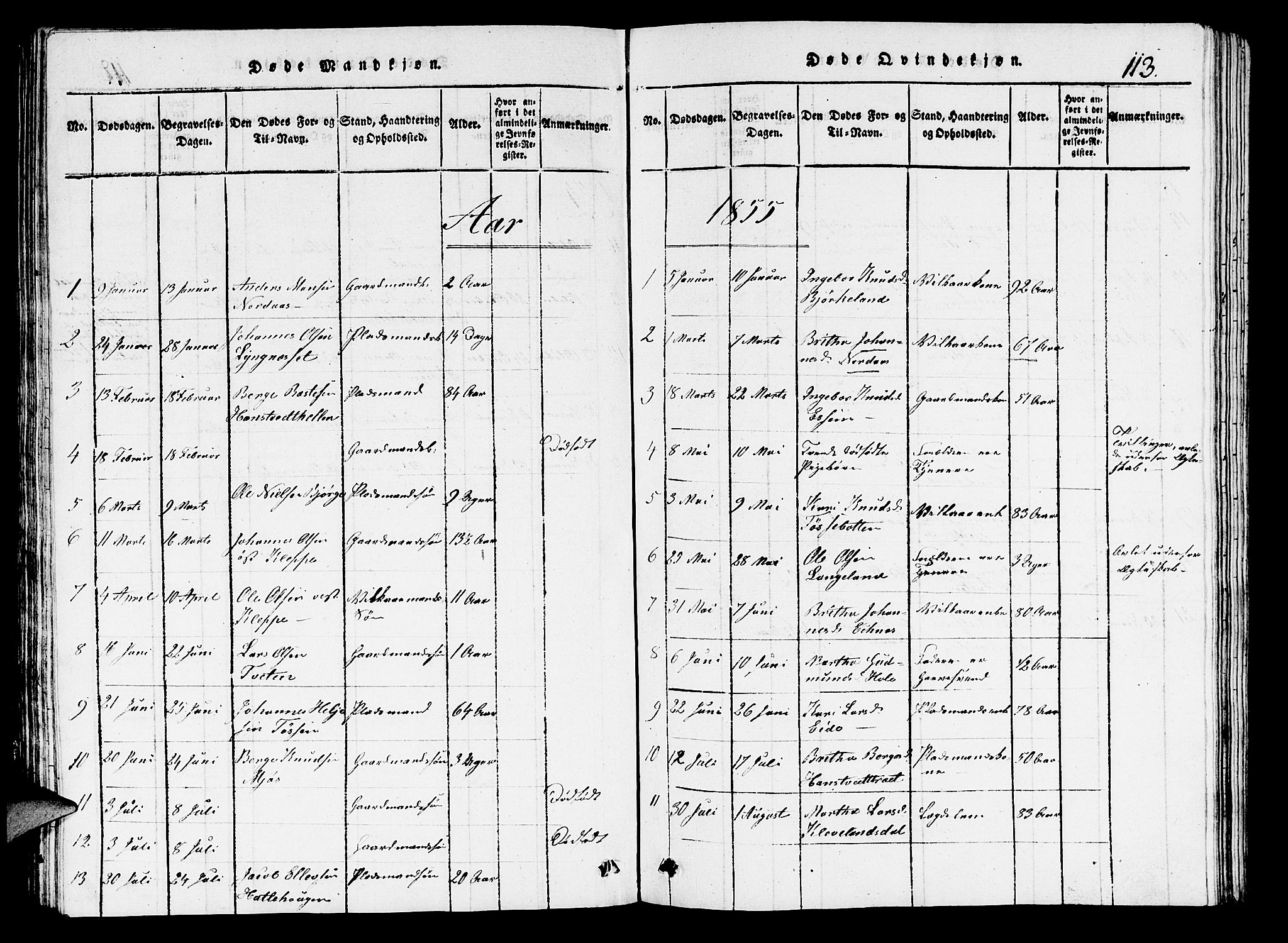 Hosanger sokneprestembete, AV/SAB-A-75801/H/Hab: Parish register (copy) no. A 1 /1, 1816-1856, p. 113